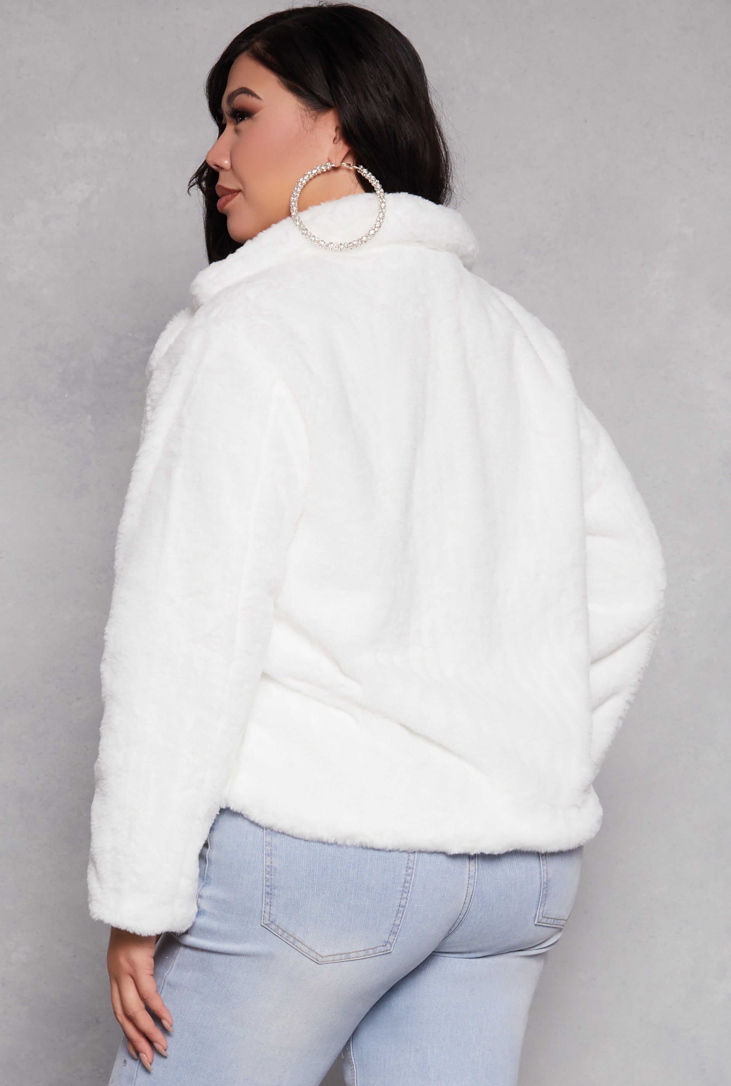 Plus Size Snap Button Faux Fur Jacket、mySite、camillekostekn