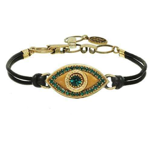 Michal Golan Gold and Green Evil Eye Bracelet on Leather、mySite、topwebapps