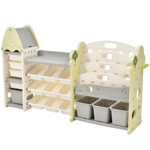 Kids Bookshelf Toy Storage Organizer with 17 Bins and 5 Bookshelves, Multi-functional Nursery Organizer Kids Furniture Set Toy Storage Cabinet Unit with HDPE Shelf and Bins、、casual
