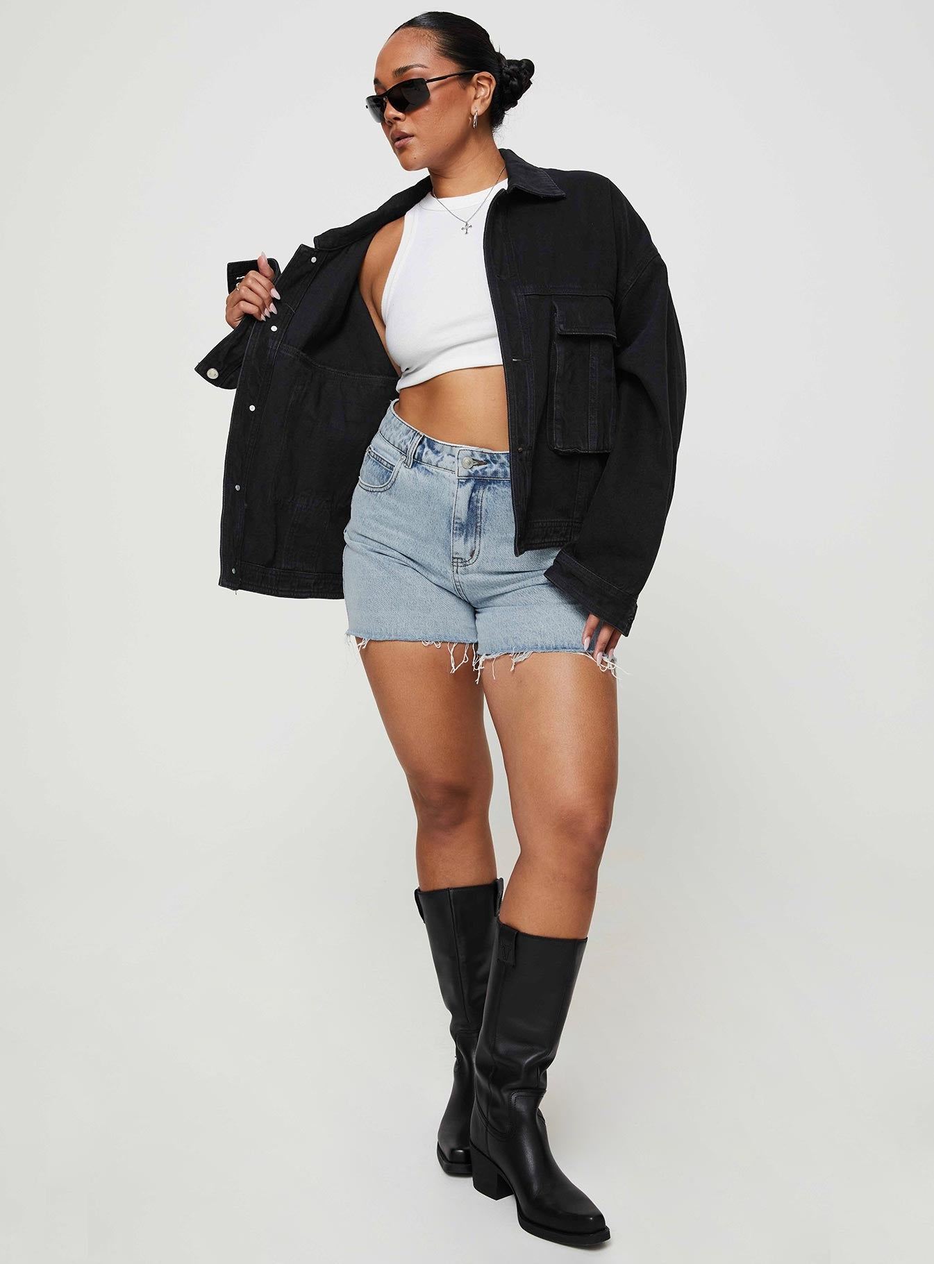 Laurena Denim Shorts Lower Impact、mySite、solidvoid