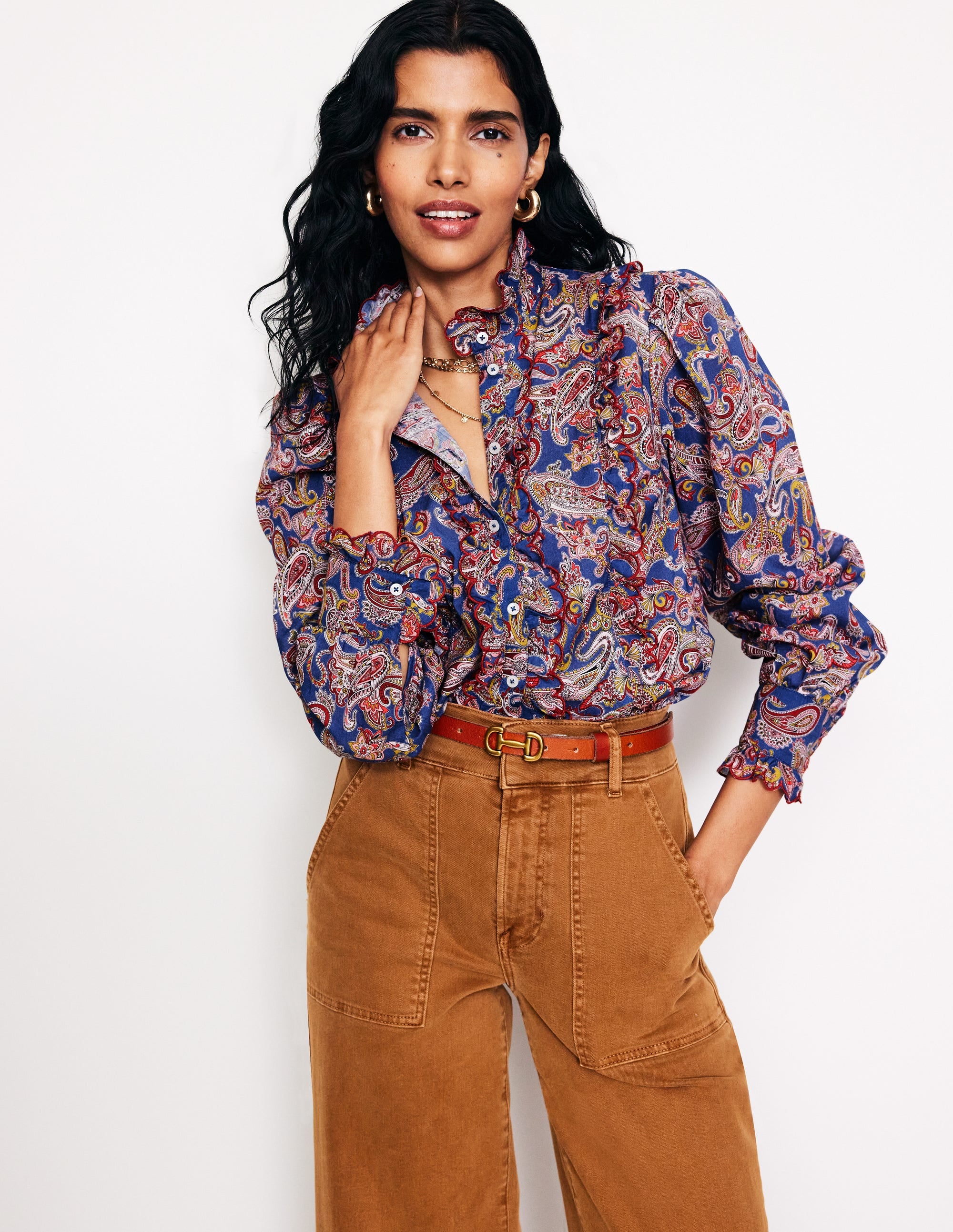  Ruffled Cotton Blouse-True Navy, Opulet Paisley、mySite、ashleygrahame