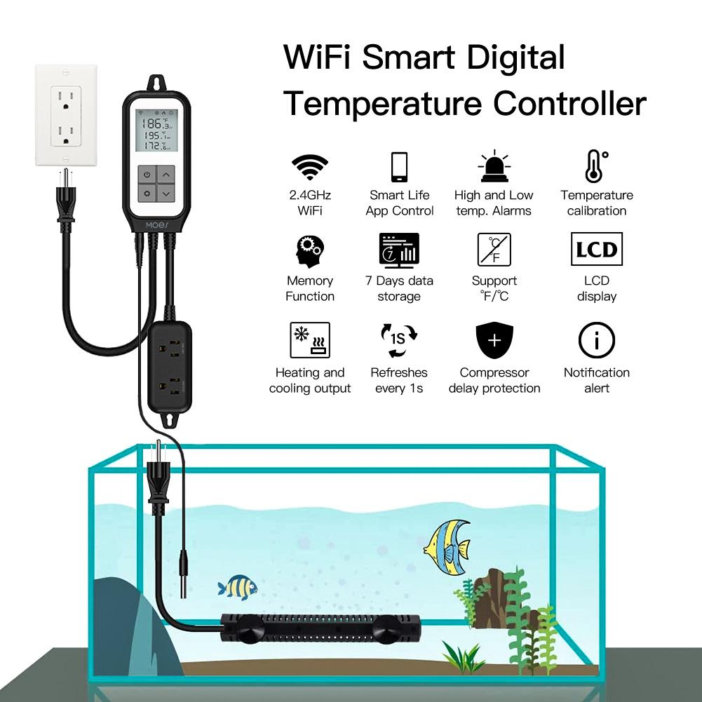 WiFi Digital Temperature Controller Thermostat Outlet Plug Heating and Cooling Mode US/EU、mySite、fannypackpong