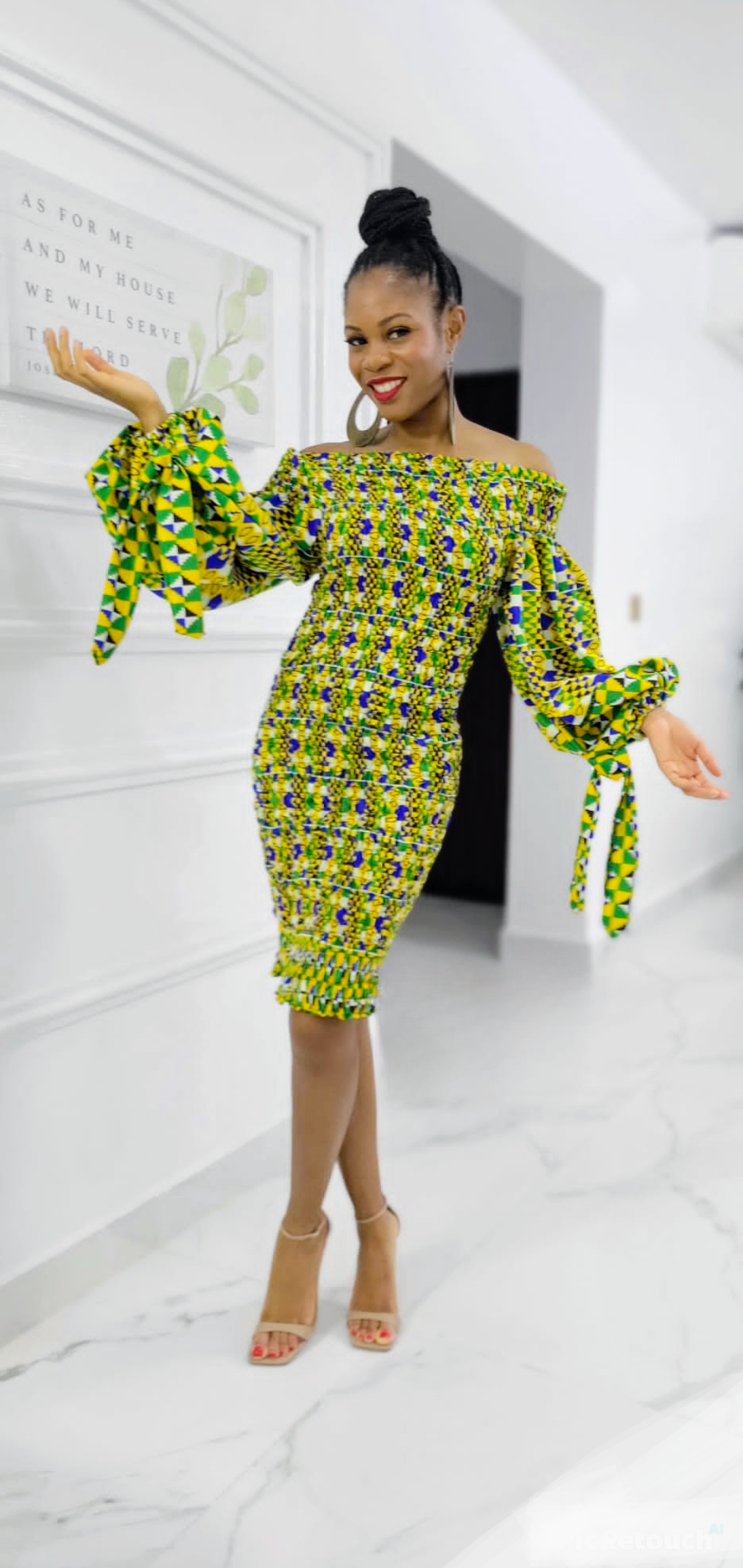 Layo African Print Ankara Kitenge Smocked Stretch Dress - DPLD450、mySite、solidvoid