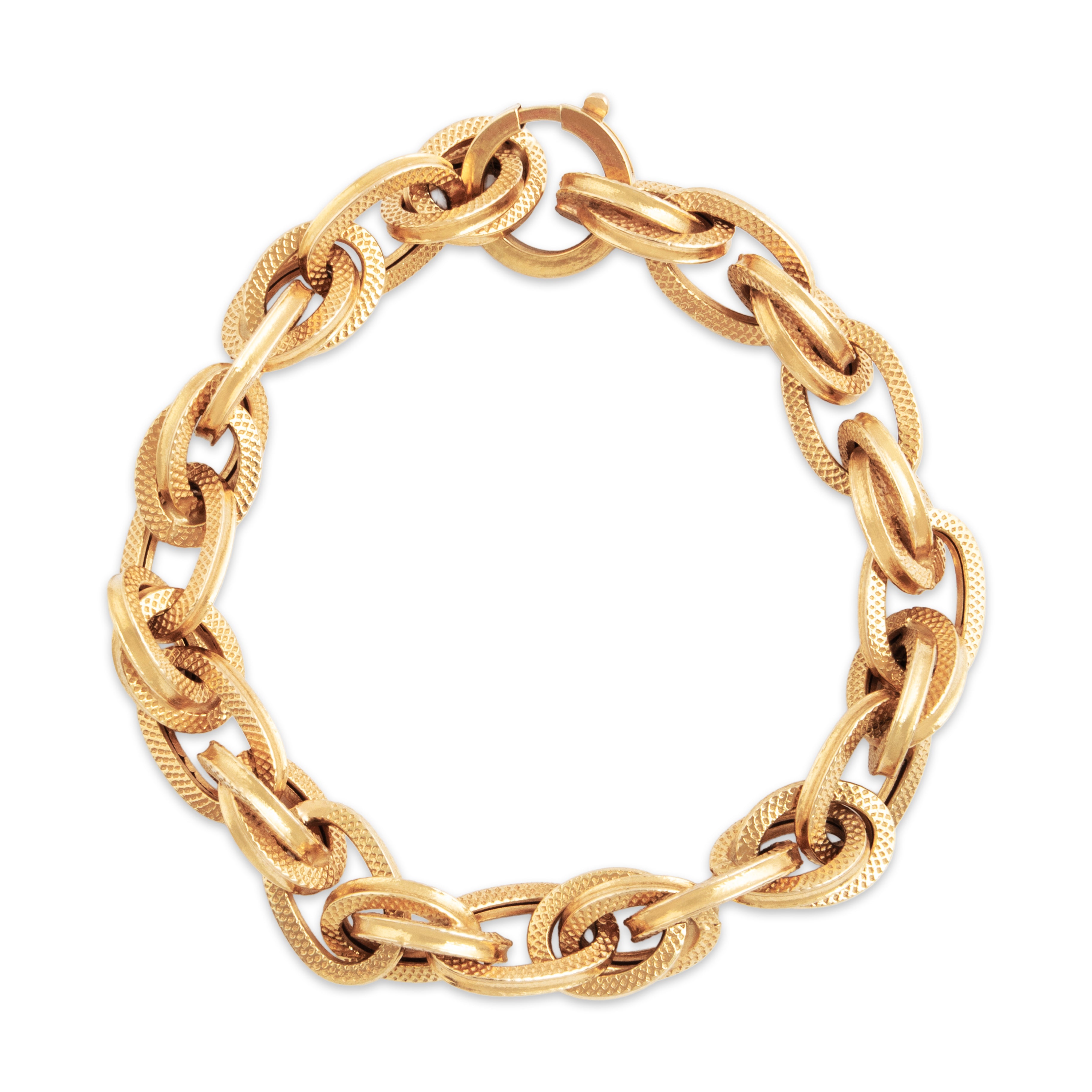 Vintage 18k Yellow Gold Textured Double Links Statement Bracelet 6.75、mySite、hinf8tx79