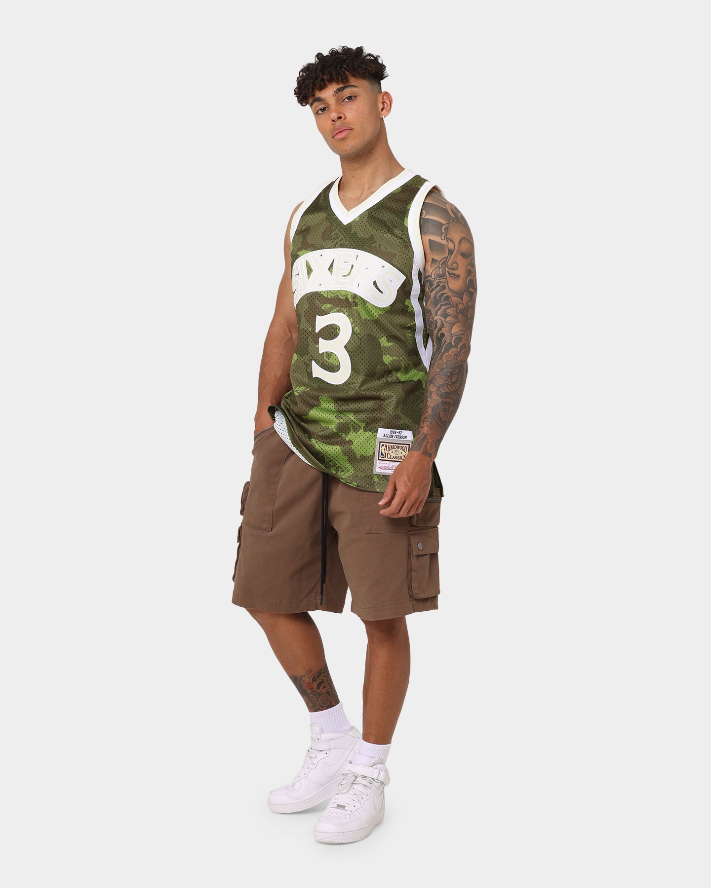 Mitchell & Ness Allen Iverson Philadelphia Sixers '96-'97 Camo Swingman Jersey Green Camo、mySite、zt4zffjzw