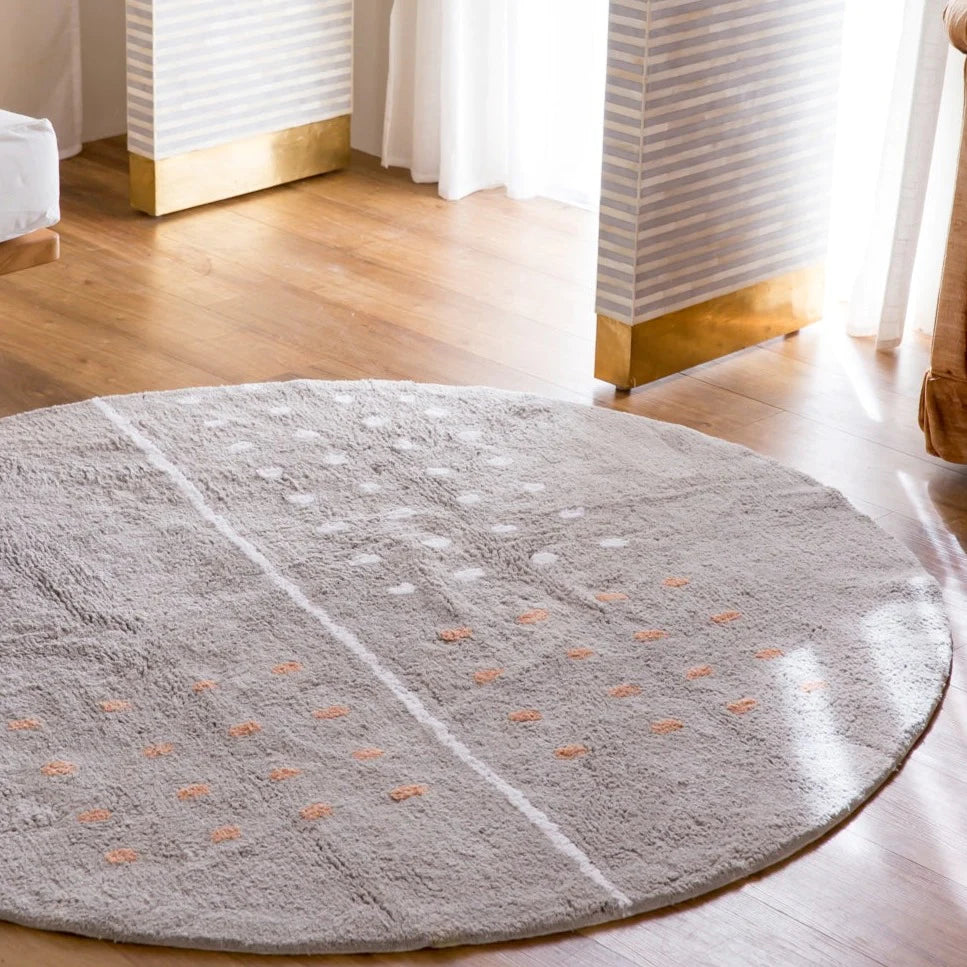 Grid Grey Washable Cotton Round Area Rug、mySite、gigharbornorthrealestate