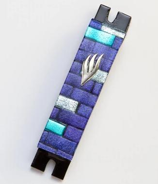 Violet and Aqua Brick Fused Glass Mezuzah by Daryl Cohen、mySite、topwebapps