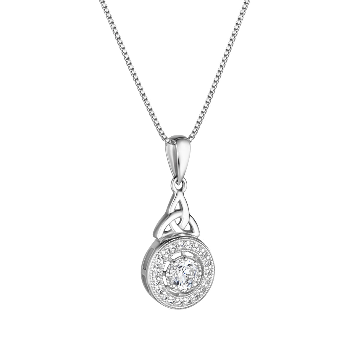 Sterling Silver Cluster Cz Trinity Knot Necklace
