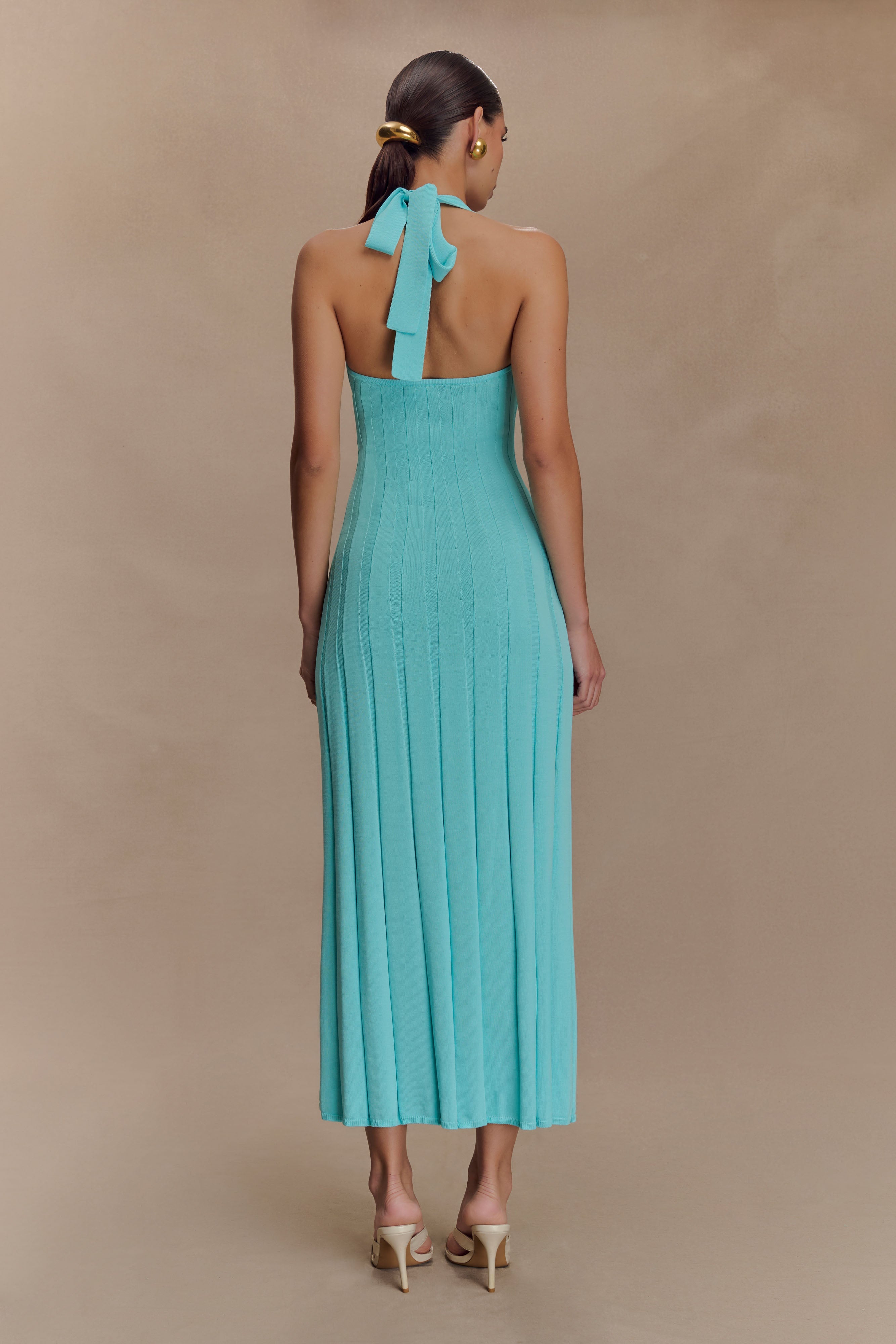 Jacqui Halter Knit Midi Dress - Cyan Blue、mySite、solidvoid