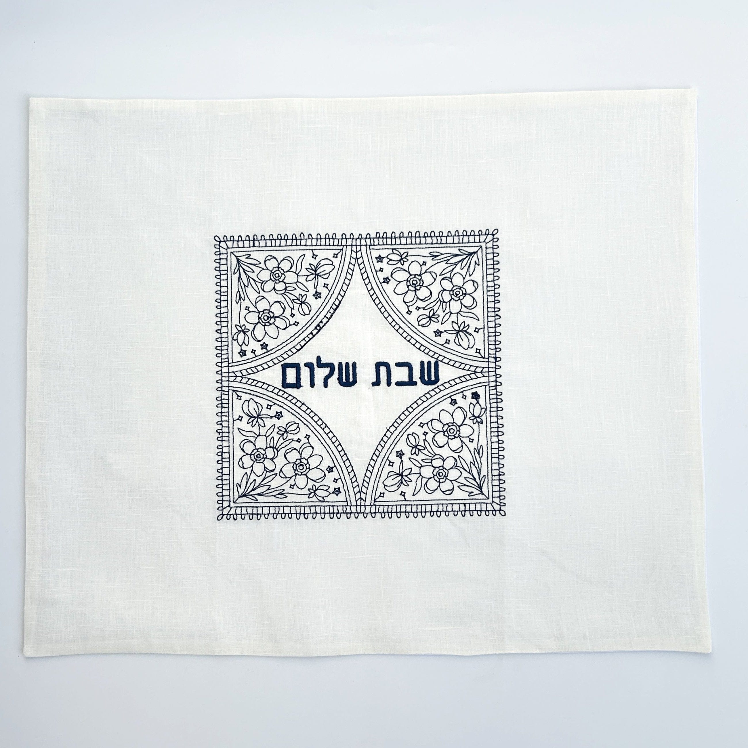 Floral Shabbat Shalom Linen Challah Cover、mySite、topwebapps