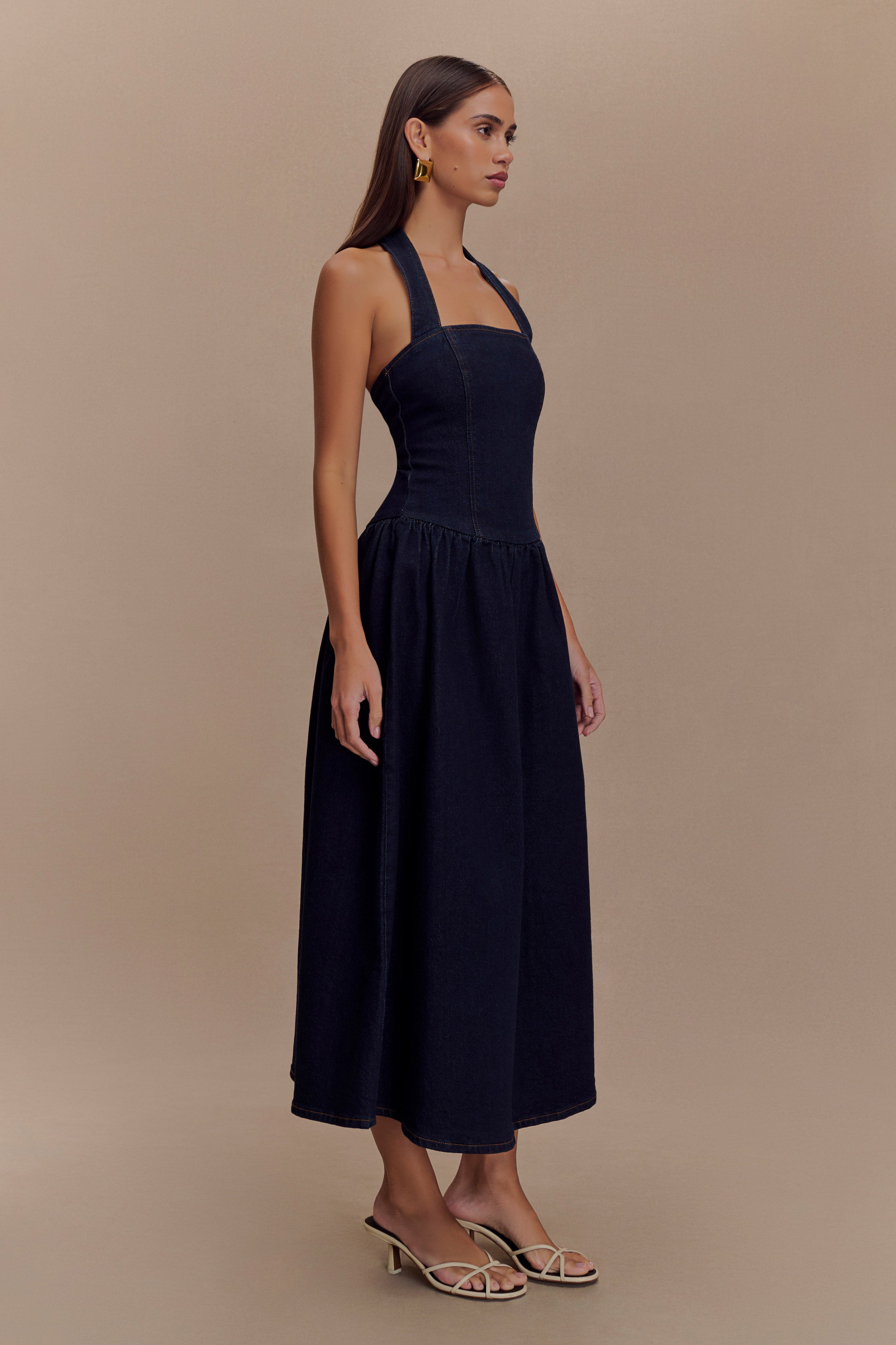 Caroline Denim Halter Midi Dress - Indigo Blue、mySite、solidvoid
