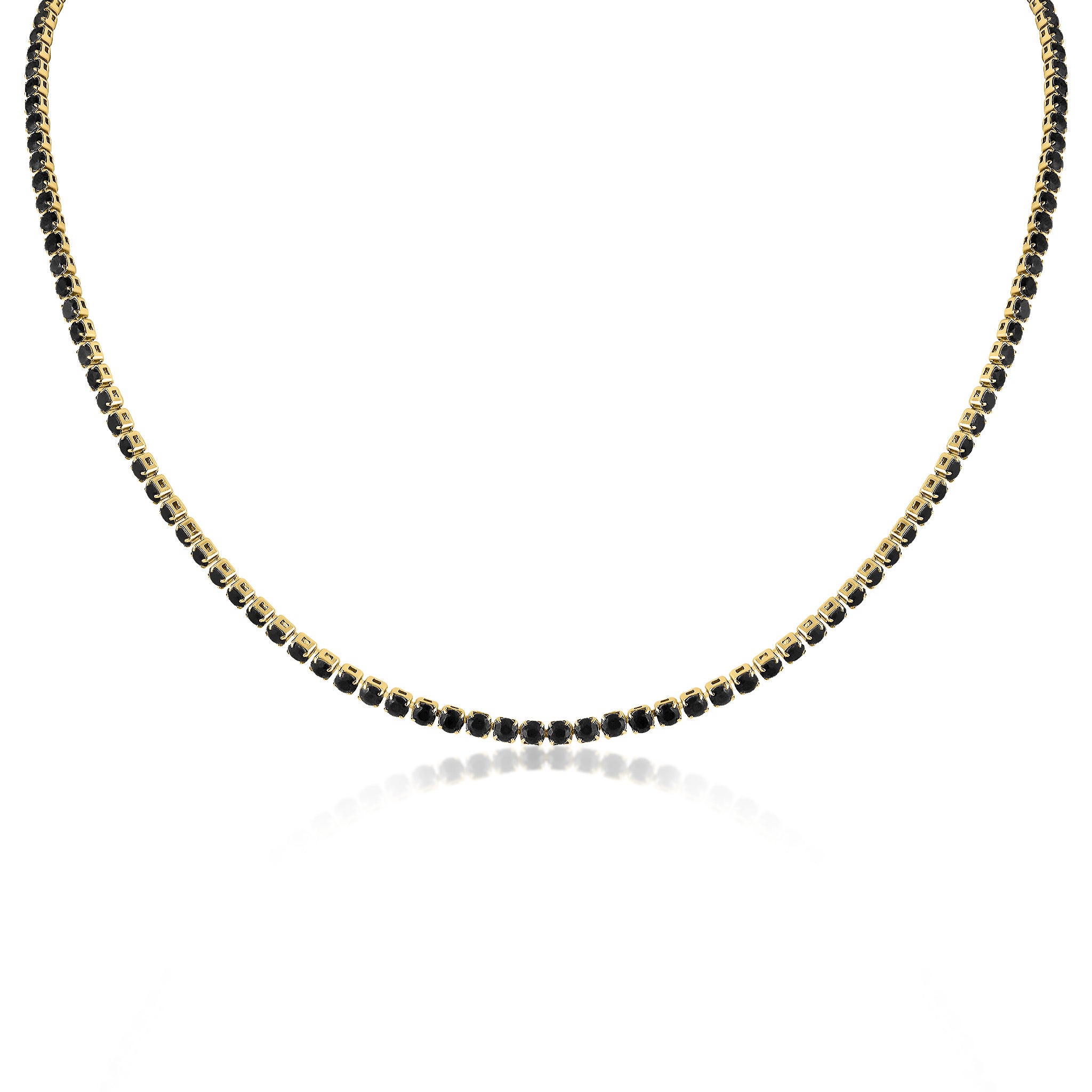 18K Gold PVD Stainless Steel Jet Rhinestone Tennis Chain Necklace With 2 Extension / TNN0004、mySite、dreamappss