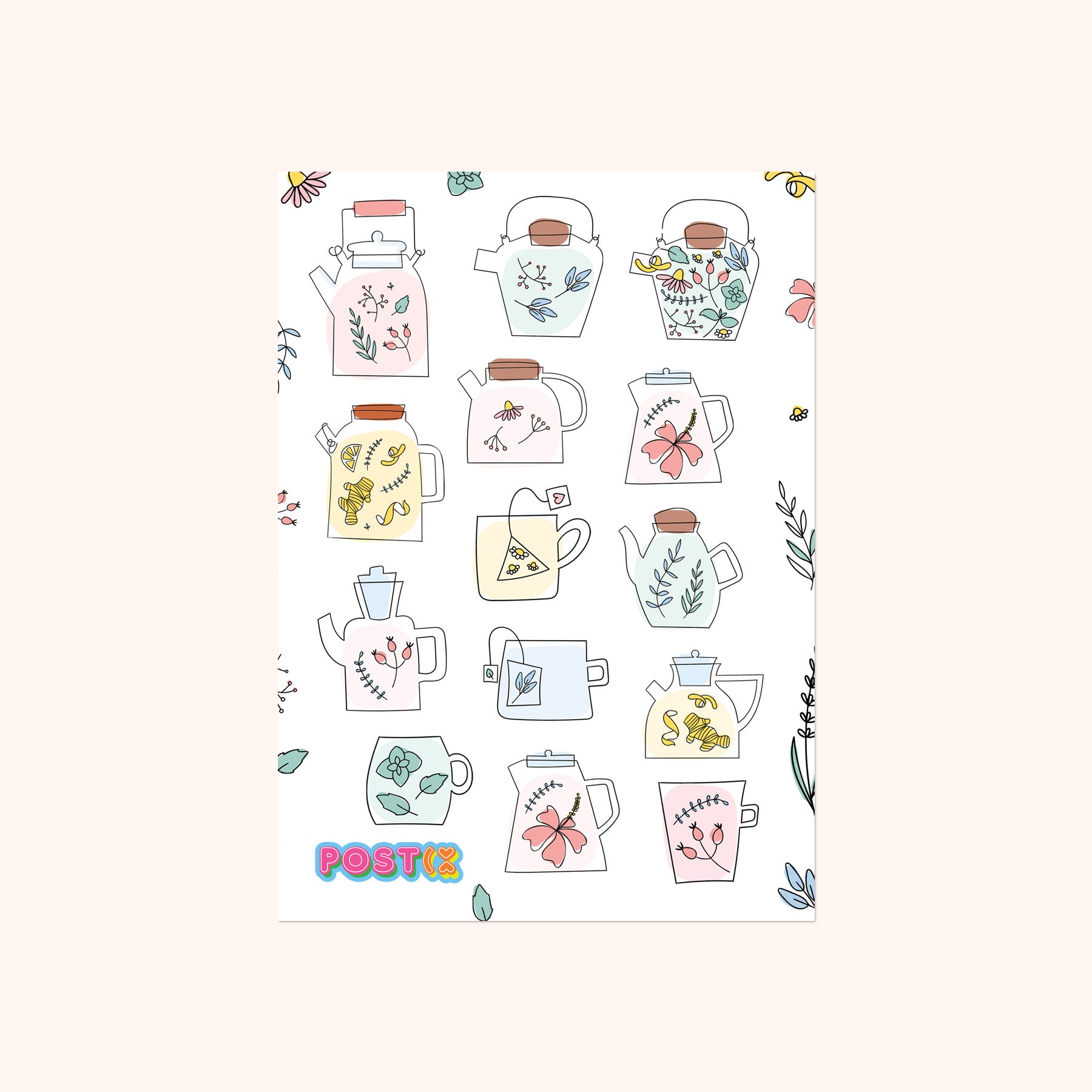  Herbal Tea Love Paper Sticker Sheet、mySite、ghnorth