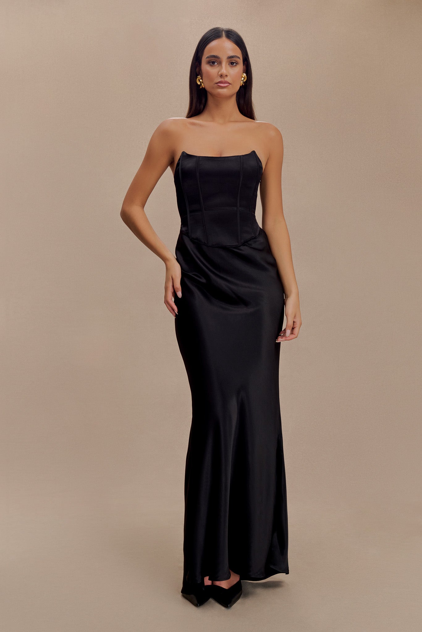 Harlow Satin Strapless Maxi Dress - Black、mySite、solidvoid