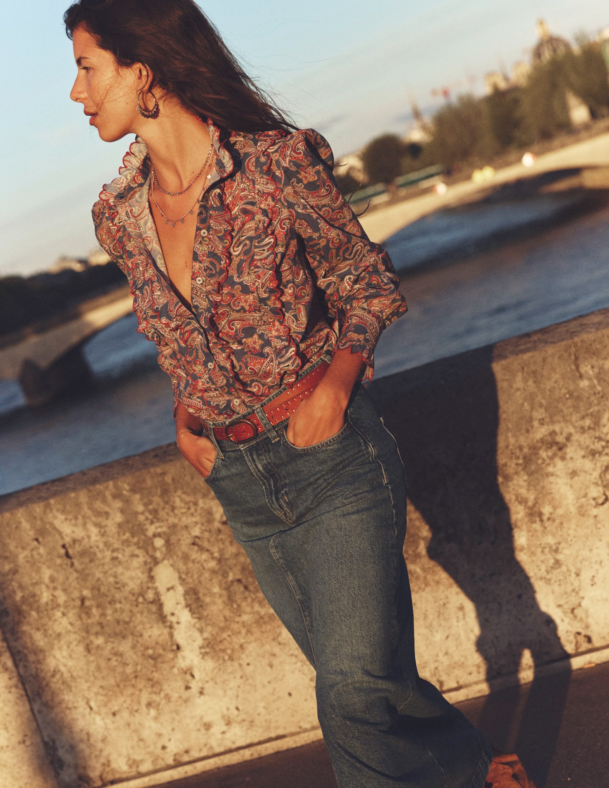  Ruffled Cotton Blouse-True Navy, Opulet Paisley、mySite、ashleygrahame