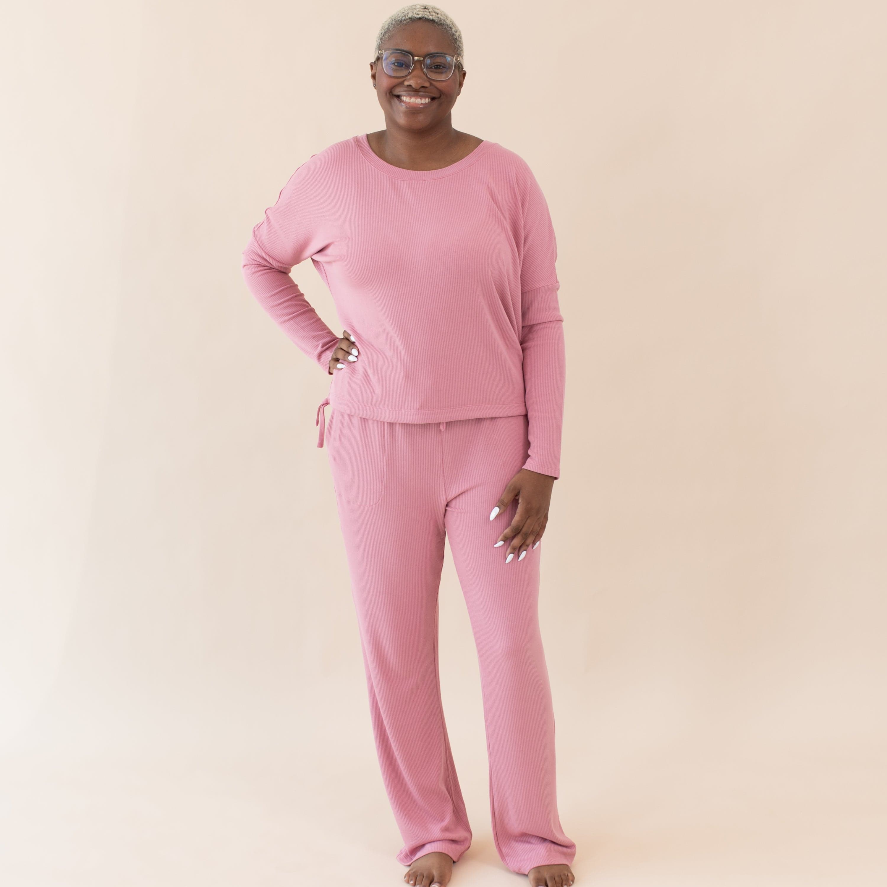  Women's Ribbed High Waisted Wide Leg Pant in Apple Blossom、mySite、layawaytickets