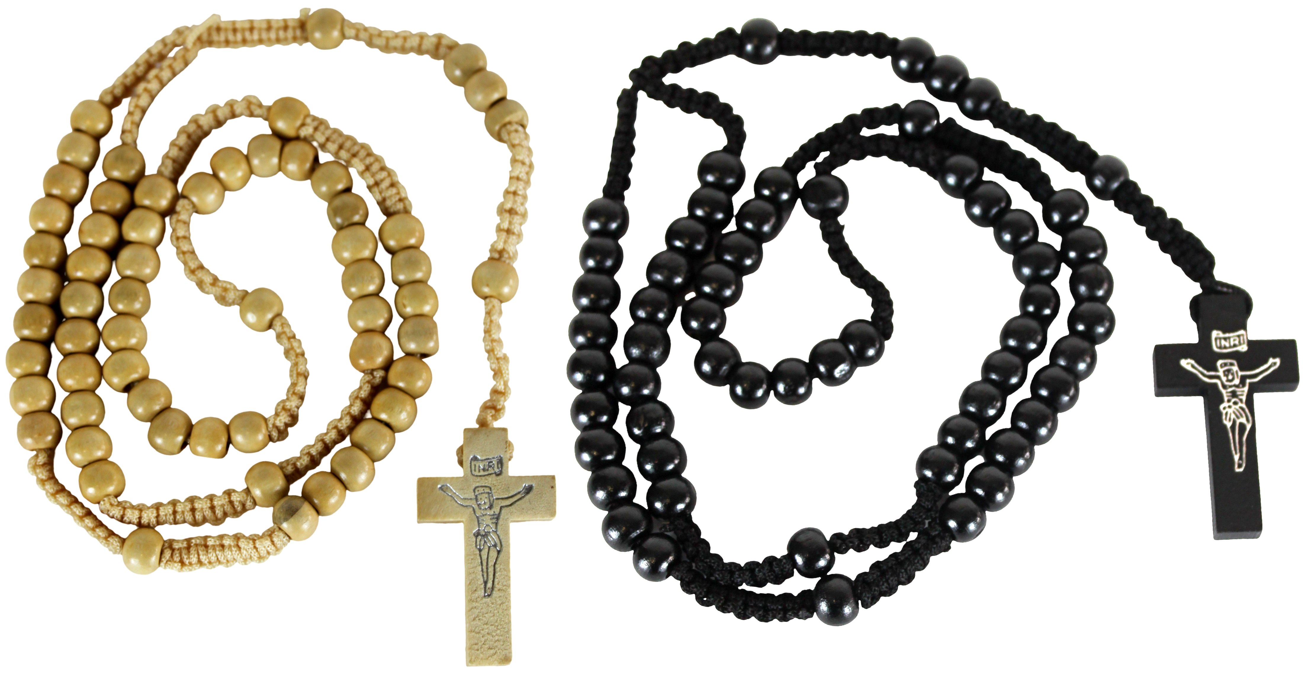 Pair of Black and Beige Wooden Rosaries with Two Velvet Bags - Colored Wooden Beads Rosary Necklaces with Jesus Imprint Cross、mySite、topwebapps