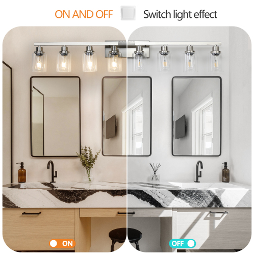 24" Modern 4-Light Bathroom Vanity Light Fixture - Brushed Nickel Finish with Clear Glass Shades, Perfect for Bathroom, Vanity, and Dressing Area Lighting (No Bulbs)、、eastwooduniform