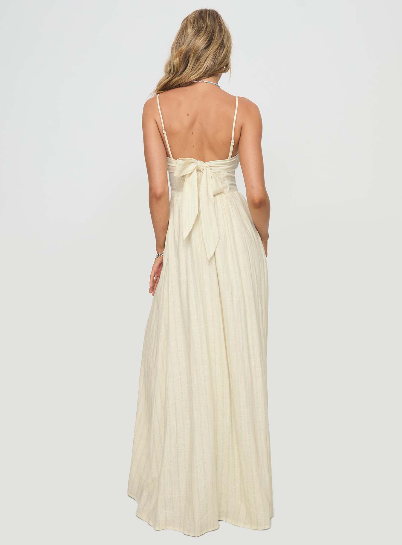 Slow Dance Linen Blend Maxi Dress Cream / Blue、mySite、solidvoid