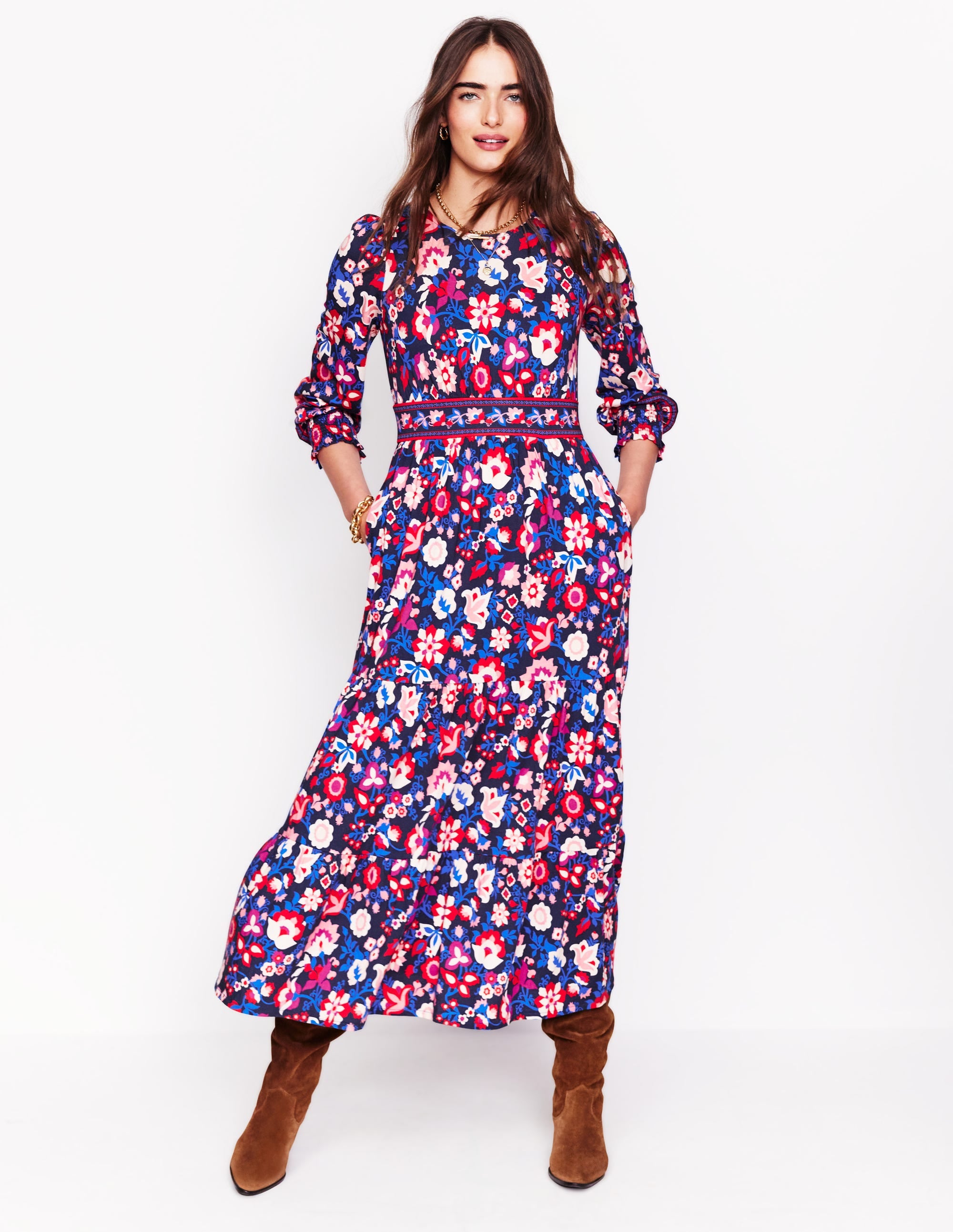  Tabitha Tiered Jersey Dress-College Navy, Garden Vine、mySite、ashleygrahame