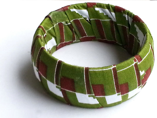 Green Brown White African Print Bangle-DPJ257、mySite、solidvoid