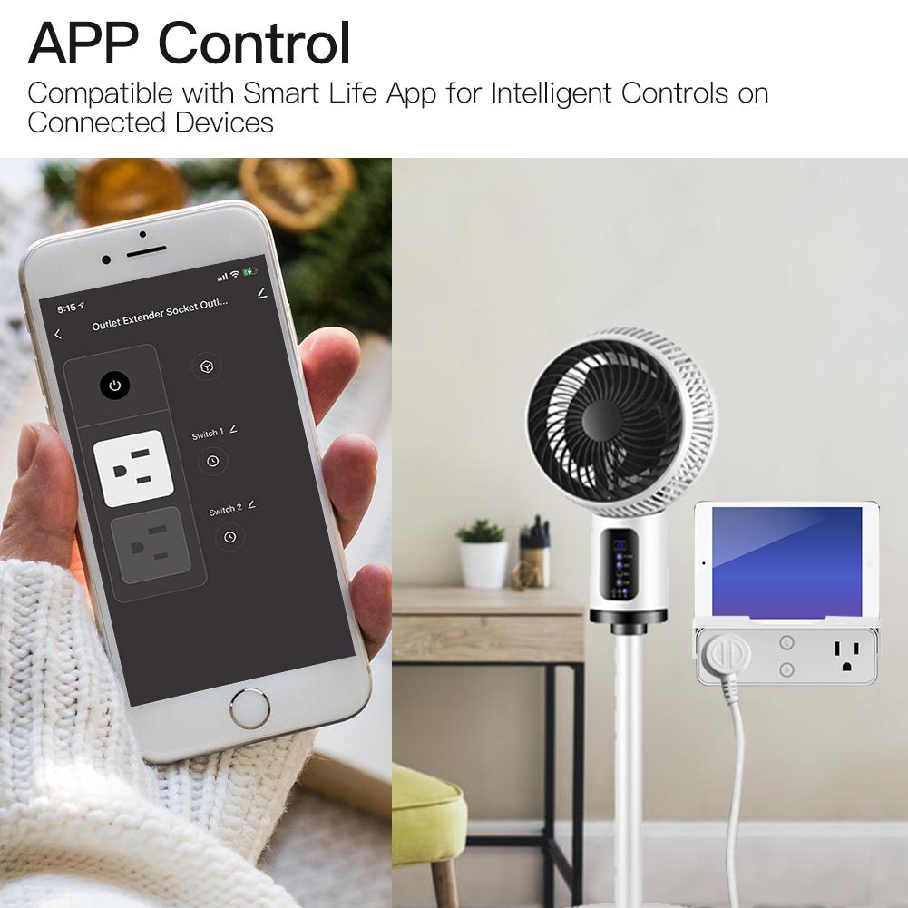 Wi-Fi Smart Outlet Extender Multi Plug Socket Outlet Shelf with Nightlight Relay Status and Light Mode Adjustable US、mySite、fannypackpong