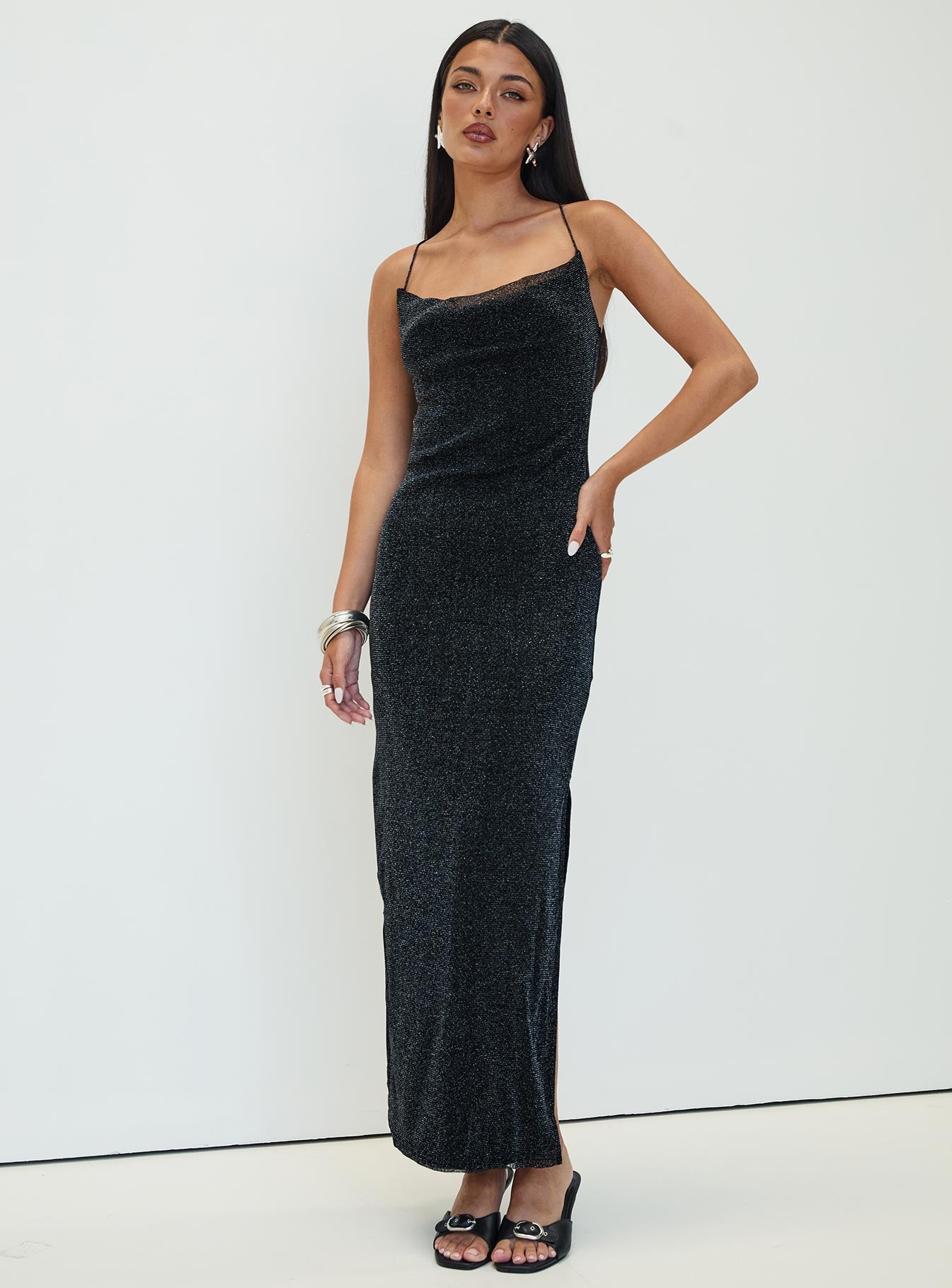 Cutting Edge Maxi Dress Black Glitter、mySite、solidvoid