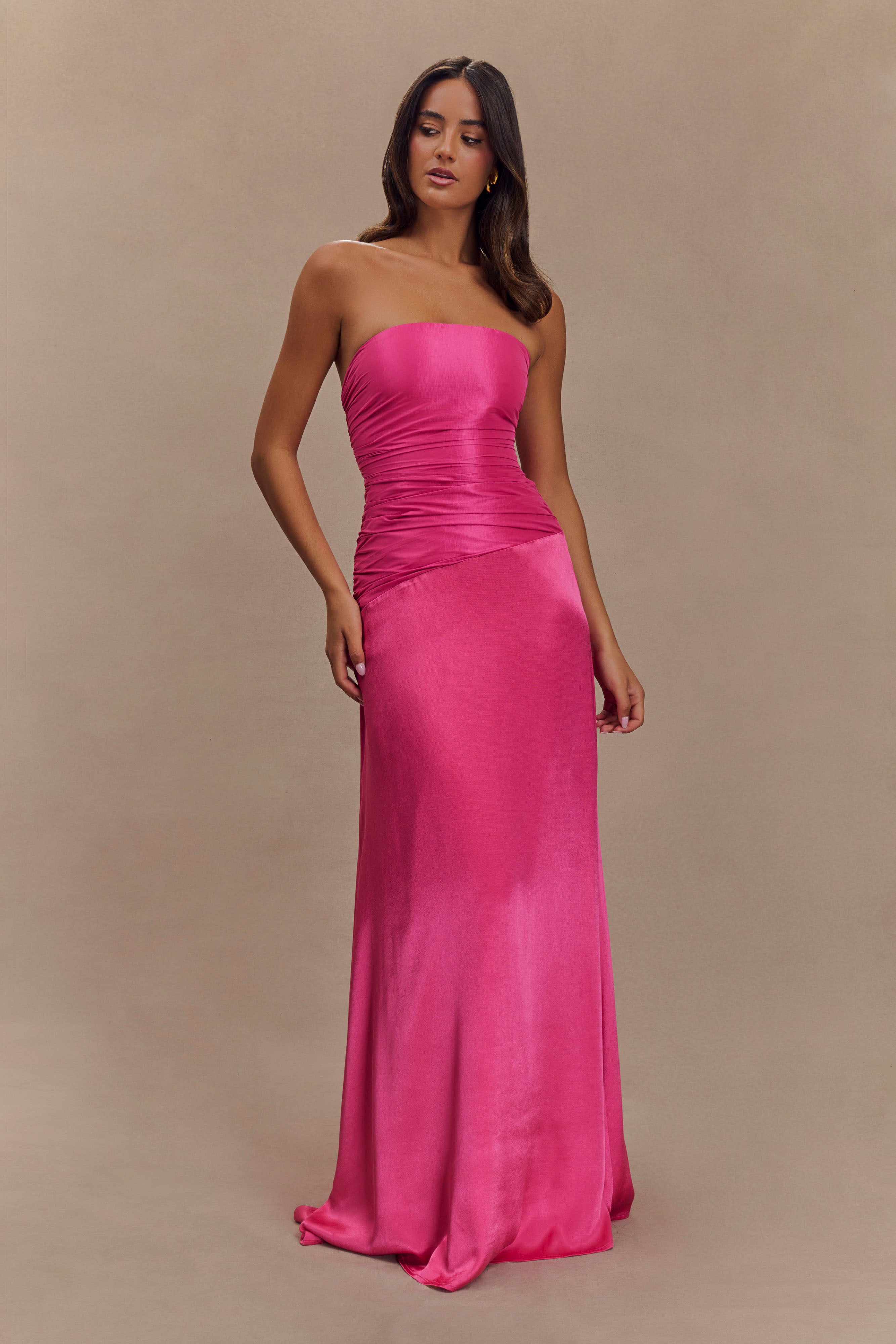 Serena Strapless Taffeta Maxi Dress - Crimson Pink、mySite、solidvoid