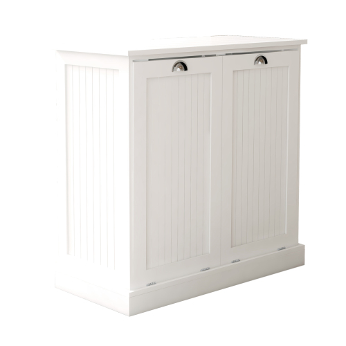 Two-Compartment Tilt-Out Laundry Sorter Cabinet-White、、casual