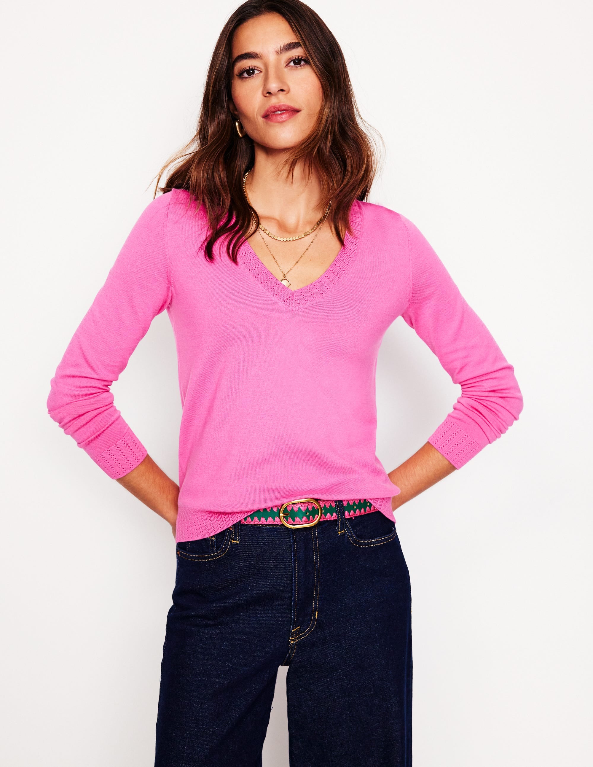  Emilia Cotton V Neck Jumper-Tickled Pink、mySite、ashleygrahame