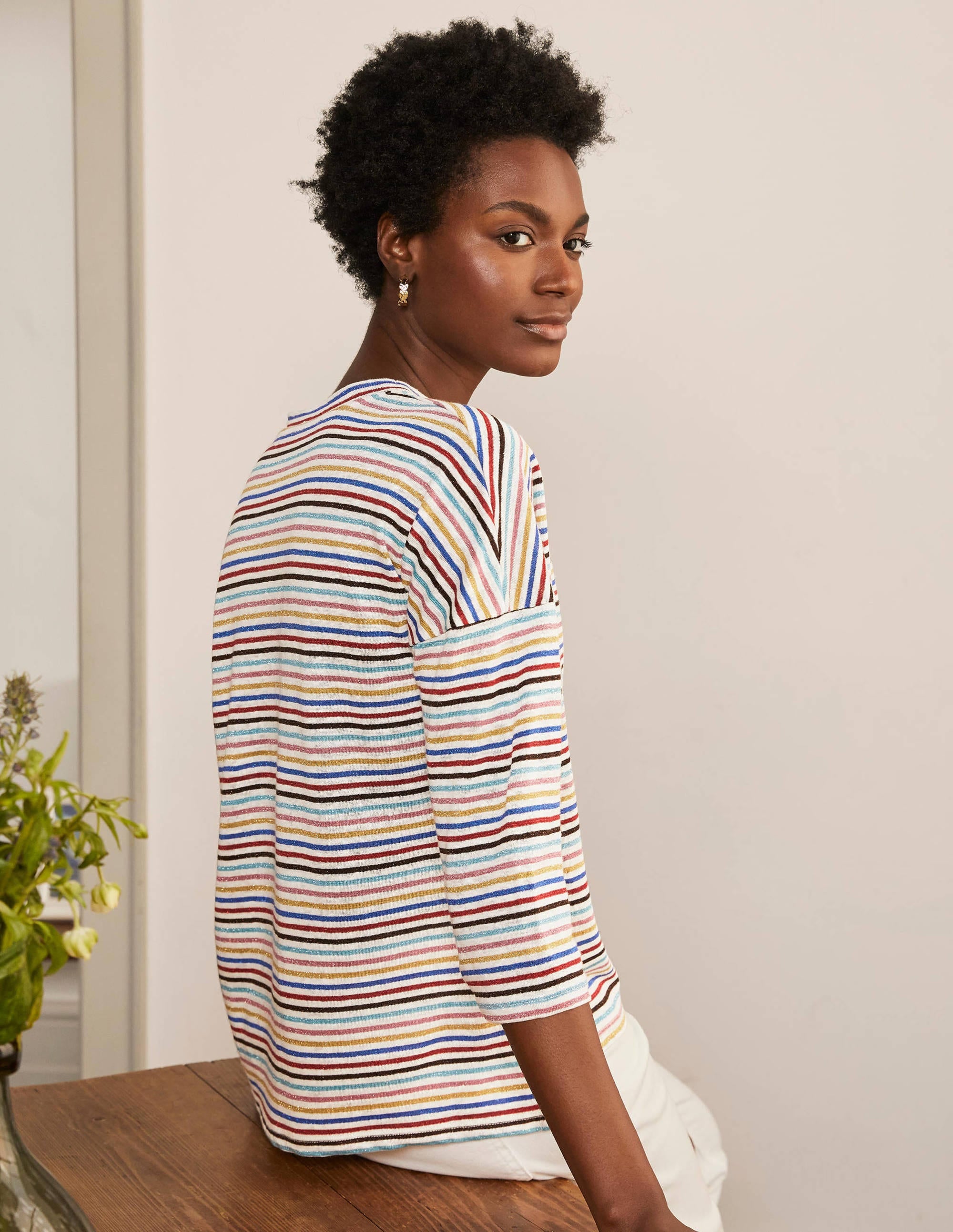  Ottilie Linen Jersey Top-Metallic Rainbow Multi Stripe、mySite、ashleygrahame