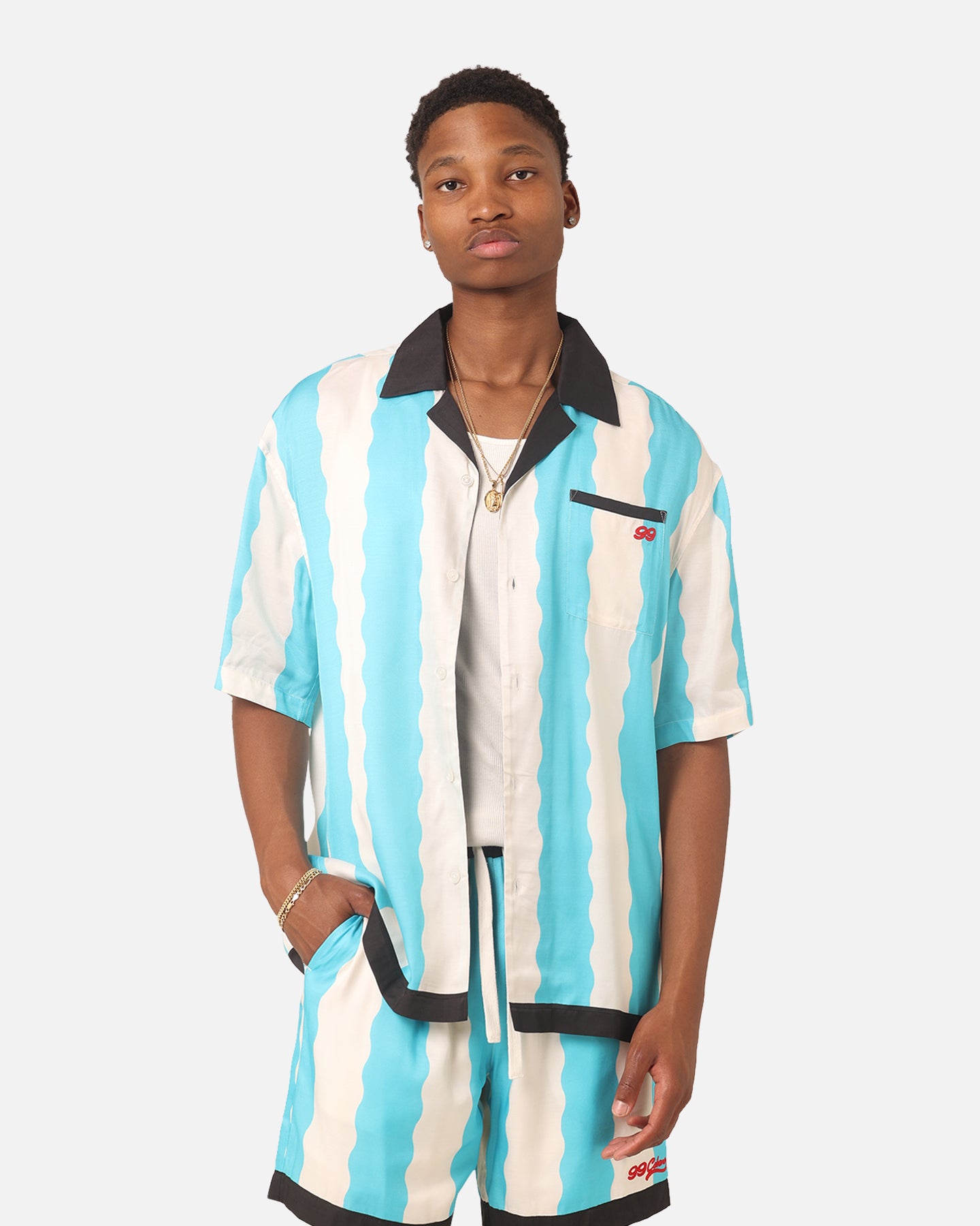 99 Cabana Bowling Short Sleeve Button Up Shirt Light Blue/Off White、mySite、zt4zffjzw