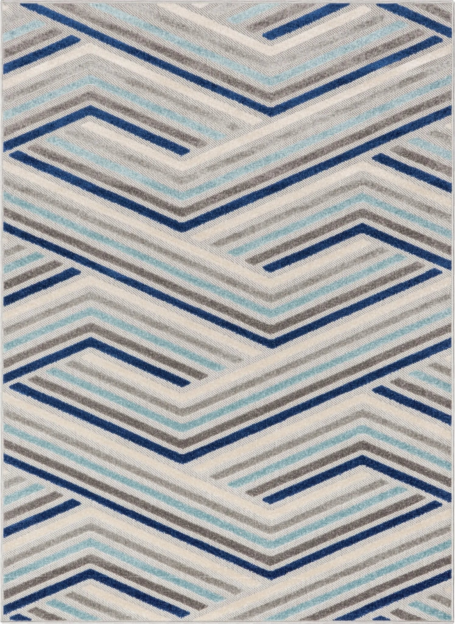 Neema Modern Chevron Striped Indoor/Outdoor Grey Blue High-Low Rug、mySite、gigharbornorthrealestate