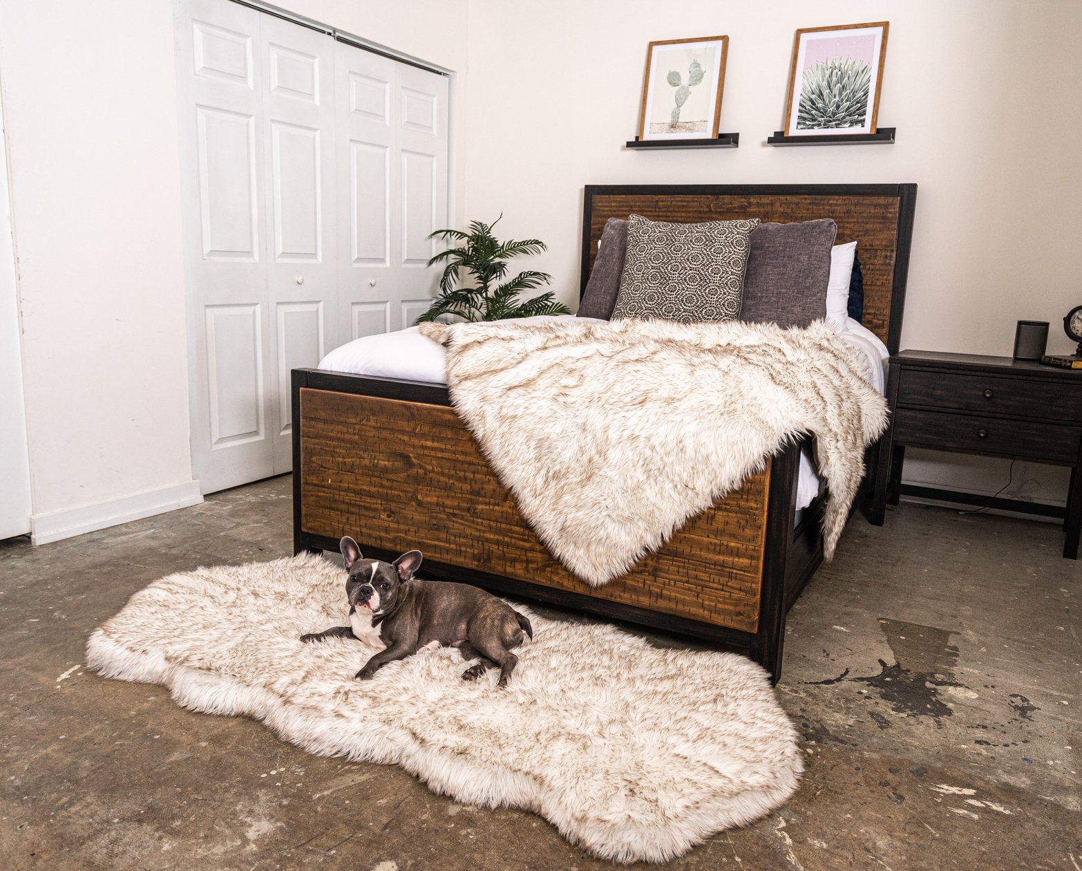 PupRug™ Orthopedic Runner Bed + Matching Waterproof Blanket Bundle - White with Brown Accents、mySite、solidvoid