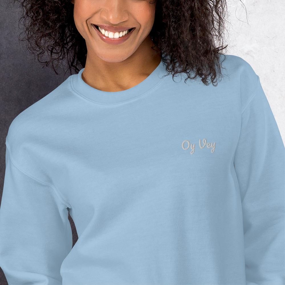 Light Blue Embroidered Oy Vey Unisex Sweatshirt - Size Small、mySite、topwebapps
