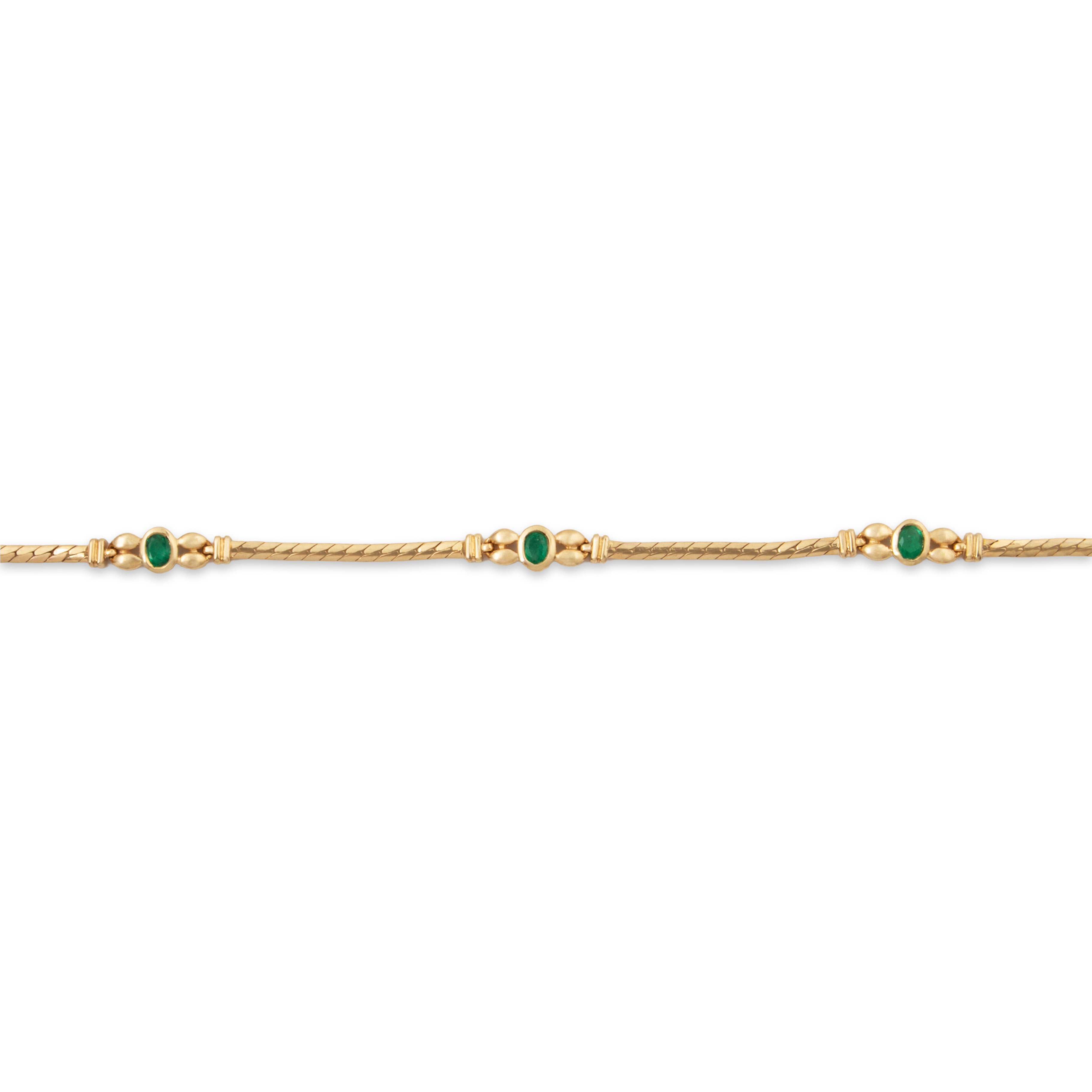 Vintage 14k Yellow Gold Emerald Herringbone Link Station Bracelet 6.75、mySite、hinf8tx79