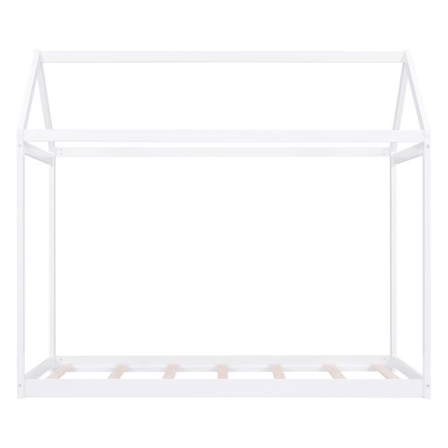 Twin Size Wooden House Bed, White、、casual