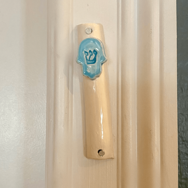 Handmade Ceramic Hamsa Mezuzah - Blue、mySite、topwebapps