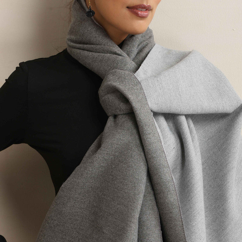 Woolen Reversible Solid Stole | Grey、mySite、camillekostekn
