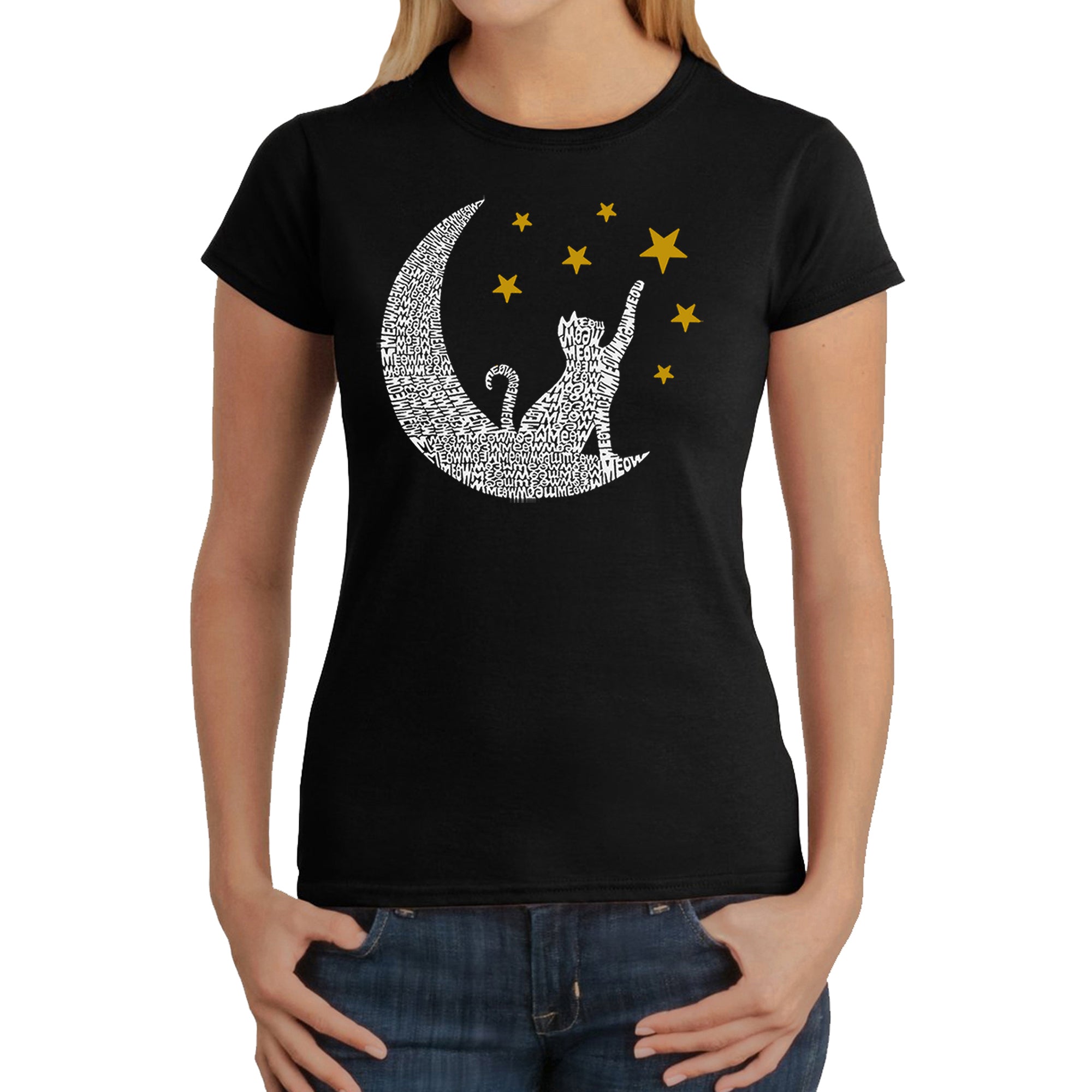 Cat Moon - Women's Word Art T-Shirt、mySite、camillekostekn
