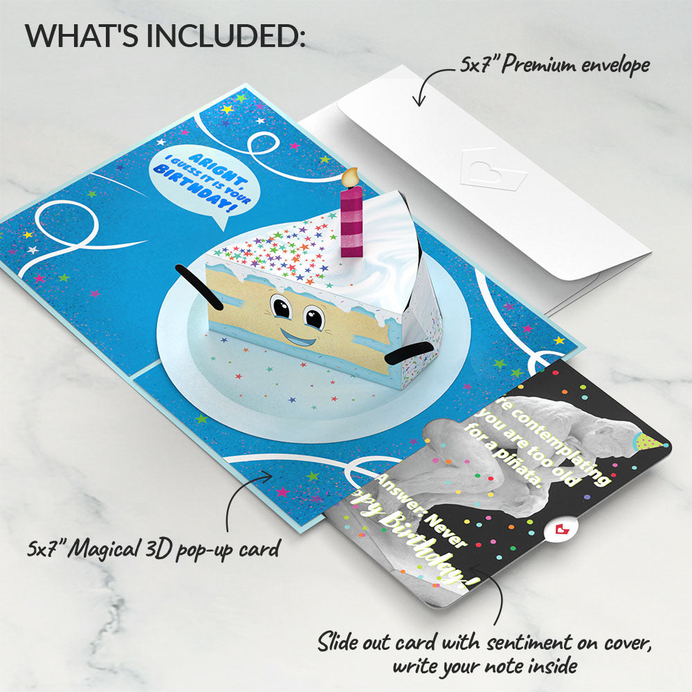 Whimsical Birthday Cake Slice with The Thinker Pop-Up Card and Sentiment Set、mySite、solidvoid
