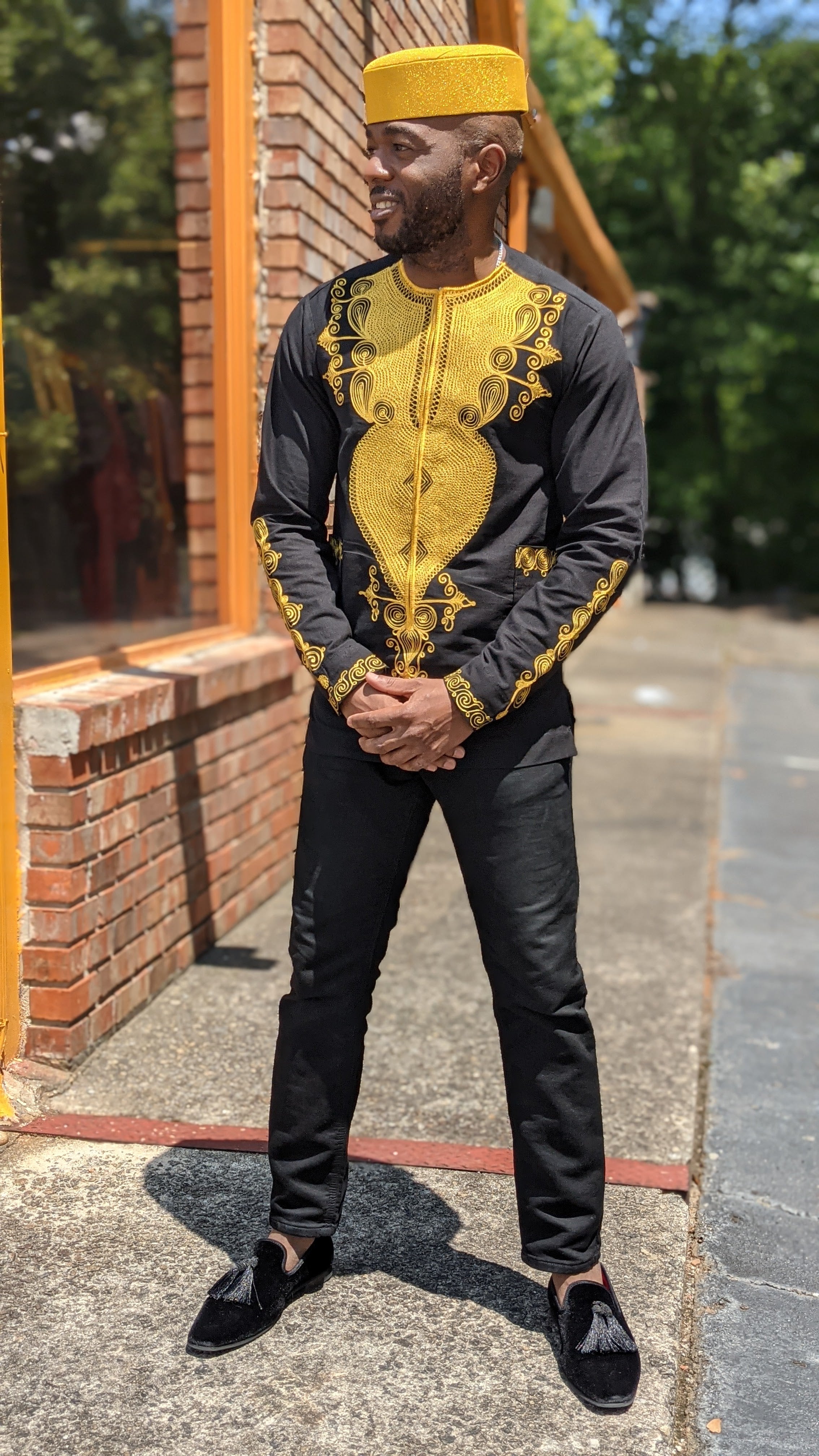 Lavelle Black and Gold Embroidered African Dashiki Shirt-DPLCM2、mySite、solidvoid