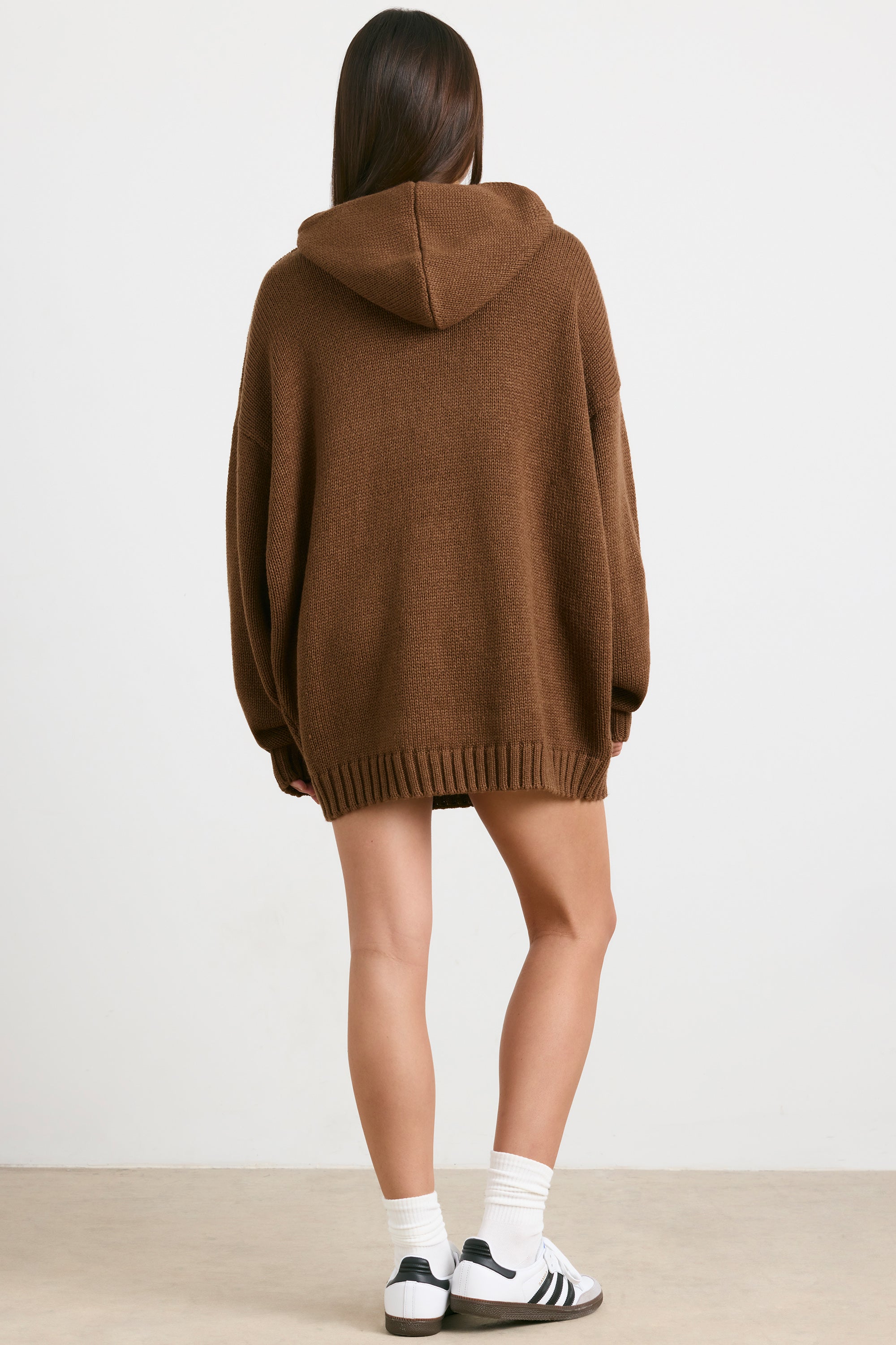 Oversized Chunky Knit Hoodie in Espresso、mySite、solidvoid