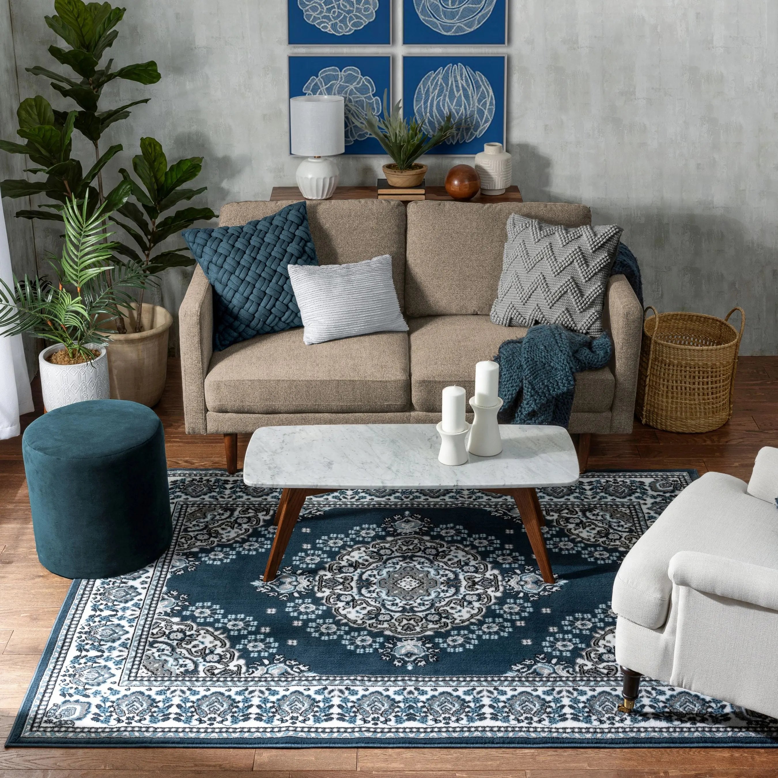 Malika Traditional Medallion Persian Floral Dark Blue 5'3 x 7'3 Rug、mySite、gigharbornorthrealestate