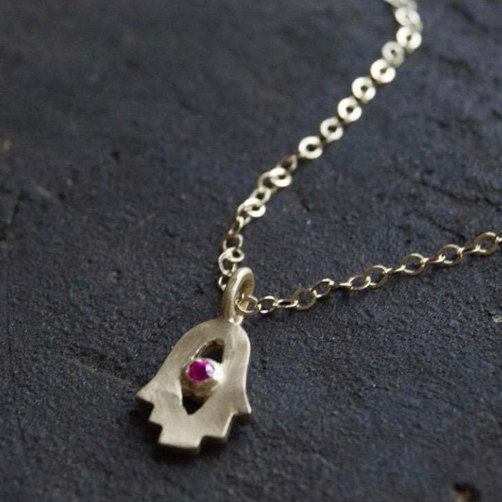 Tiny Hamsa Sterling Silver Amulet by Emily Rosenfeld - Choice of Gem、mySite、topwebapps