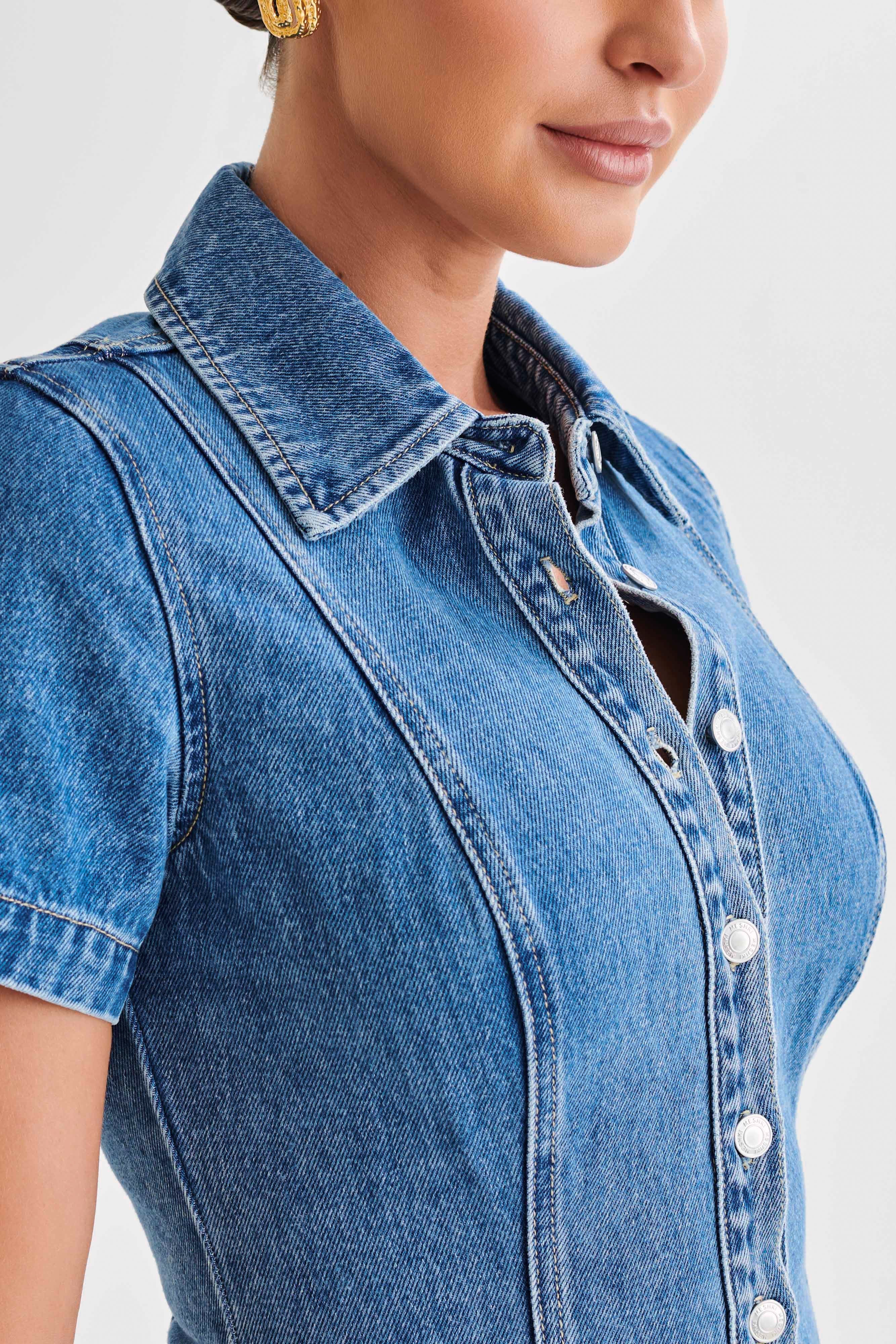 Ellie Denim Short Sleeve Top - 70's Blue、mySite、solidvoid