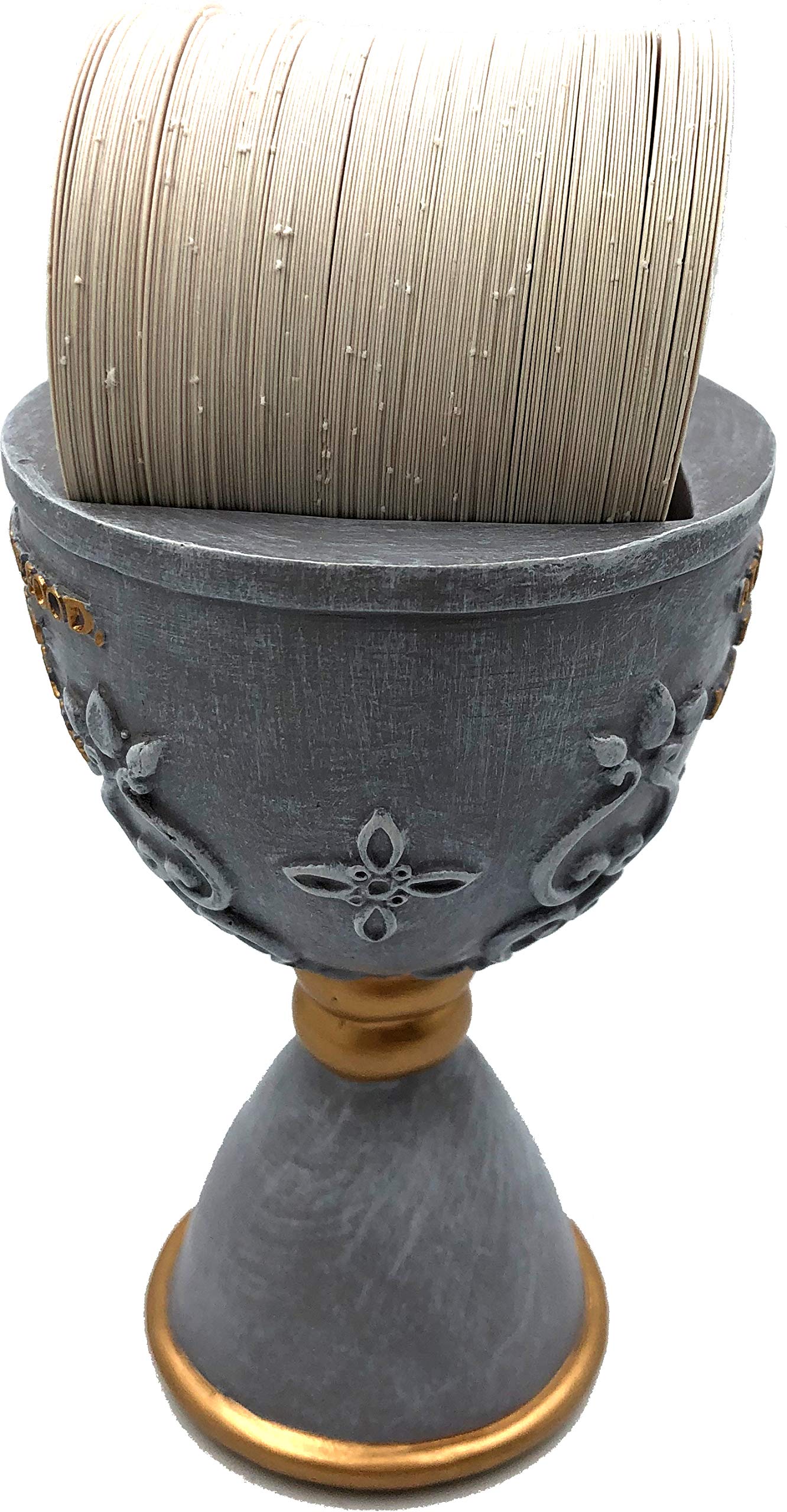  Holy Land Market Stone Communion Cup / Chalice and Hosts with 150 Different Biblical Verses ( 6 Inches high ) - Dark Grey、mySite、elrpsem3k