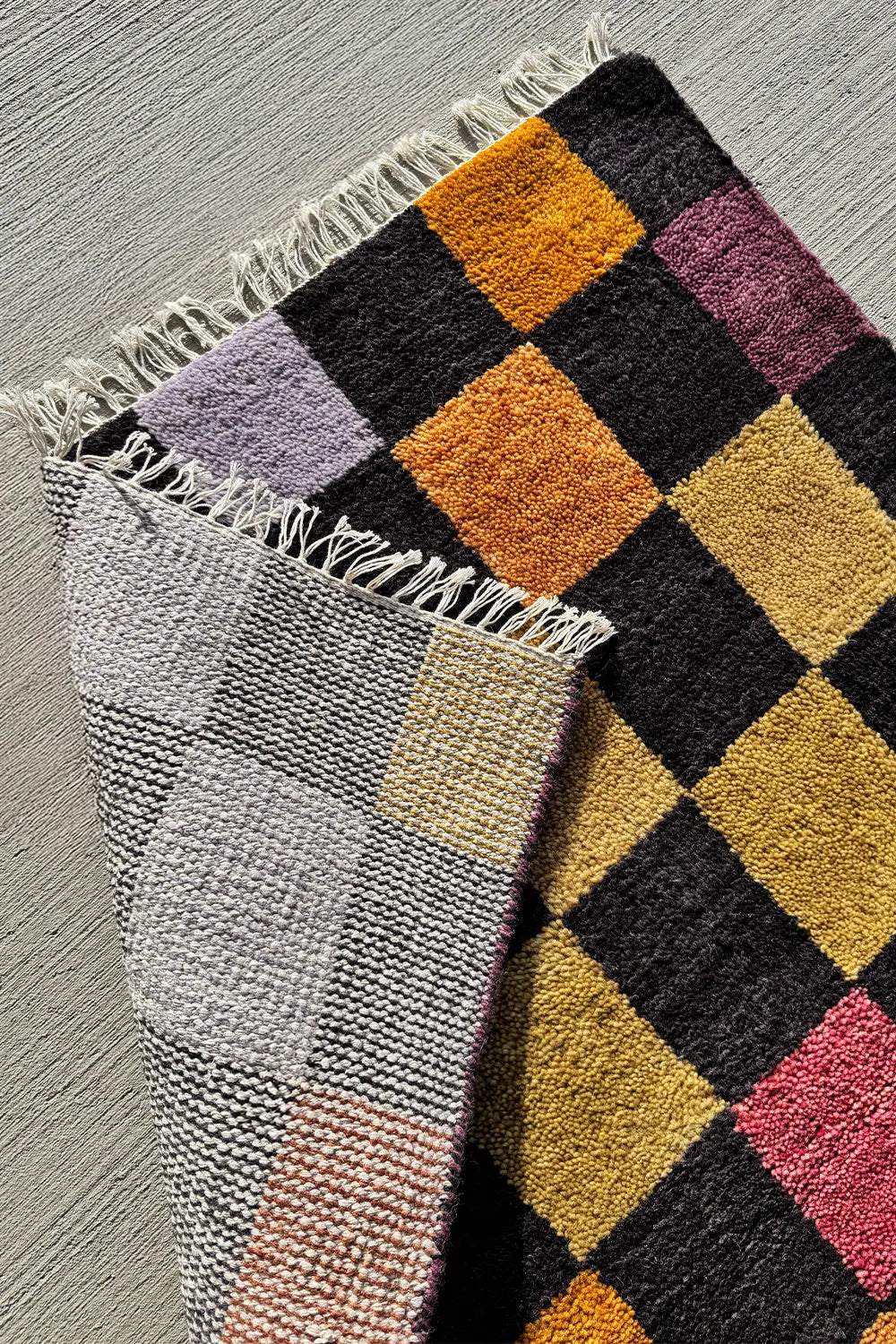 Colorful Checkered Hand Knotted Square Wool Rug、mySite、gigharbornorthrealestate