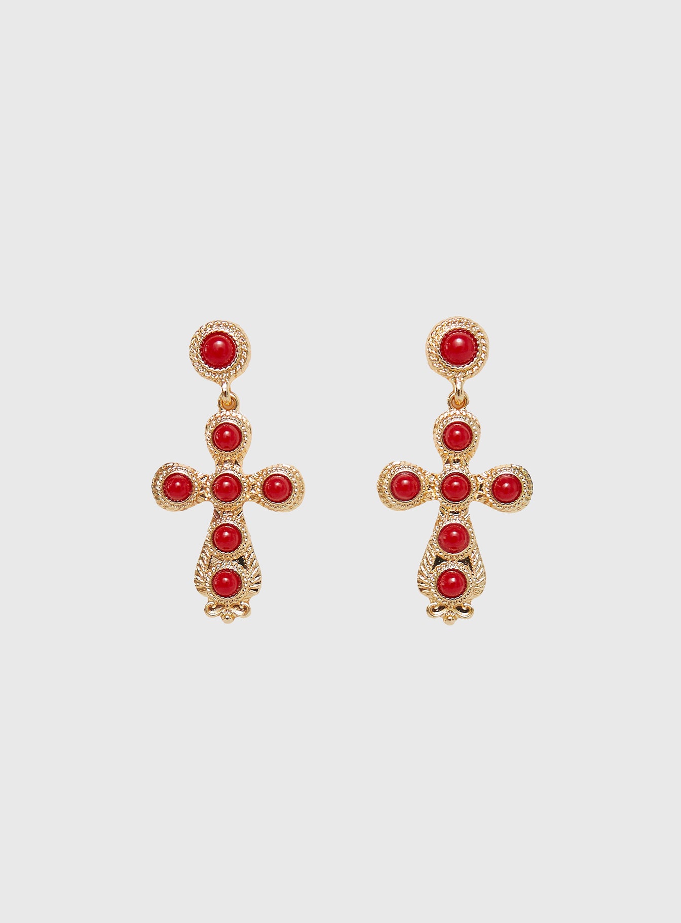 Oakwood Cross Earrings Gold / Red、mySite、solidvoid