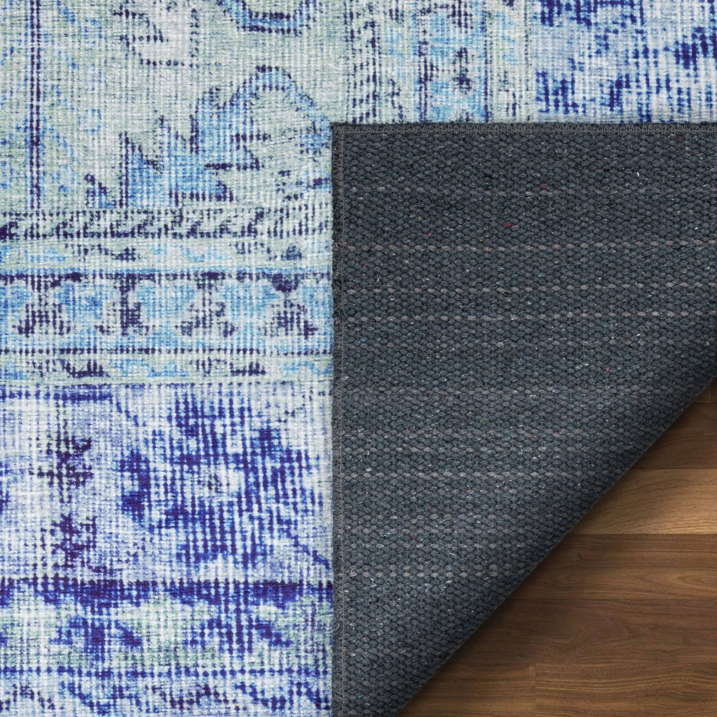 Gila Machine Washable 5'3 x 7'3 Vintage Bohemian Medallion Oriental Dark Blue Flat-Weave Rug、mySite、gigharbornorthrealestate